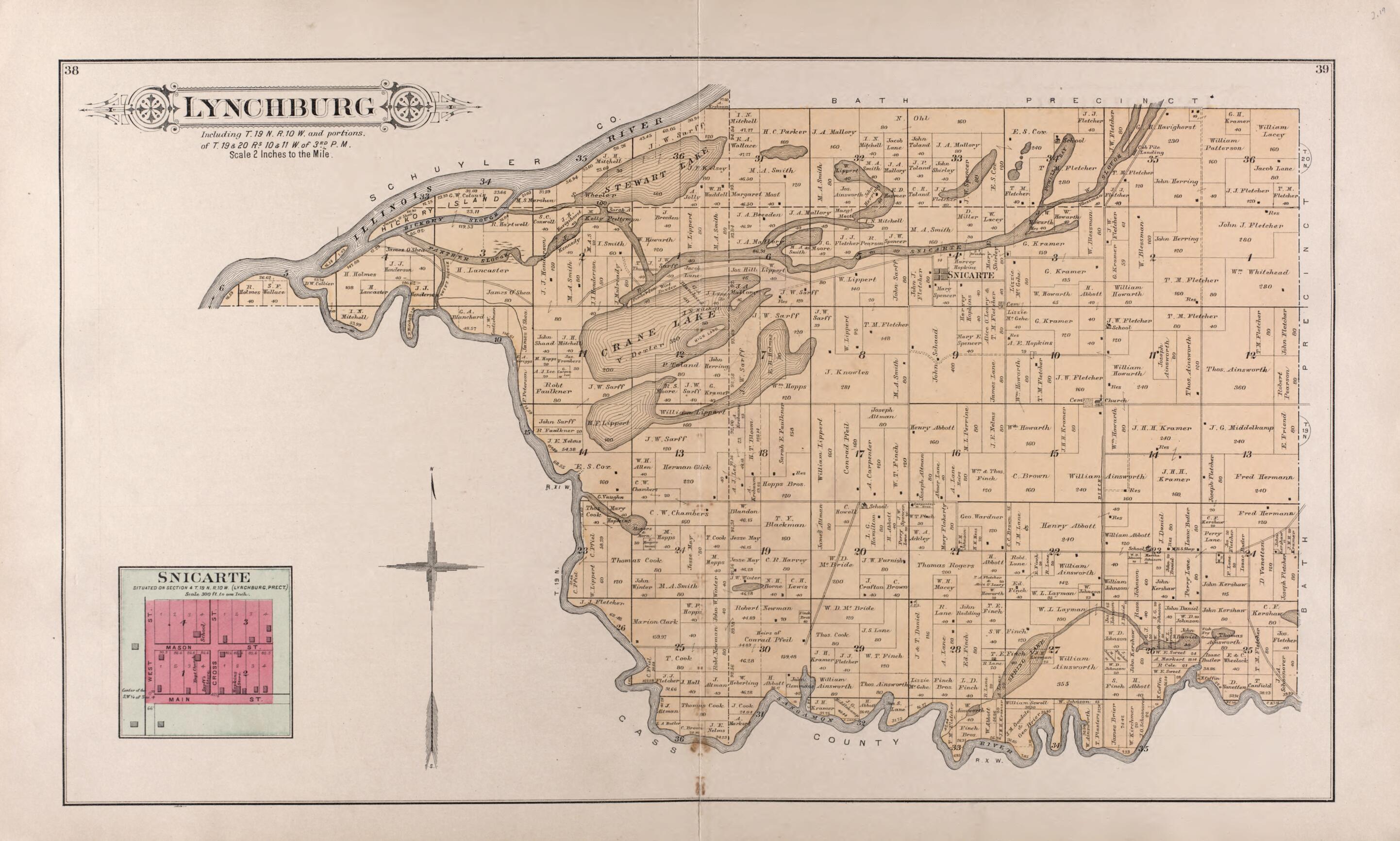 This old map of Lynchburg - Snicarte from Plat Book of Mason County, Illinois from 1891 was created by Wm. (William) Bracher in 1891