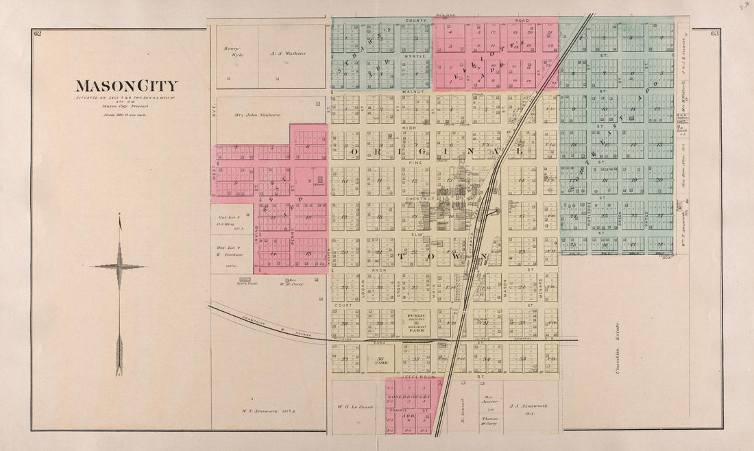 This old map of Mason City from Plat Book of Mason County, Illinois from 1891 was created by Wm. (William) Bracher in 1891