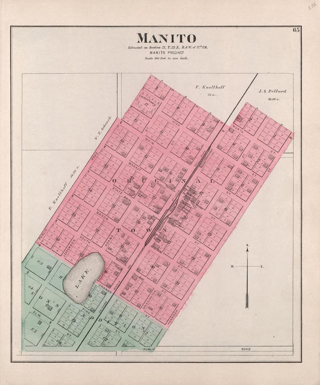 This old map of Manito from Plat Book of Mason County, Illinois from 1891 was created by Wm. (William) Bracher in 1891