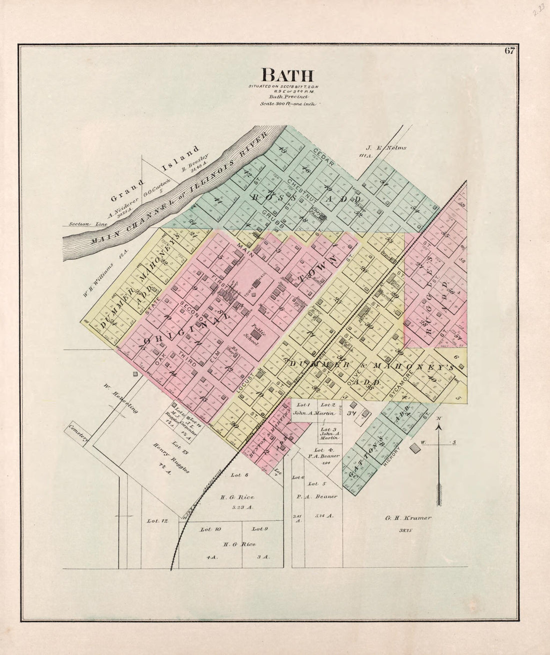This old map of Bath from Plat Book of Mason County, Illinois from 1891 was created by Wm. (William) Bracher in 1891