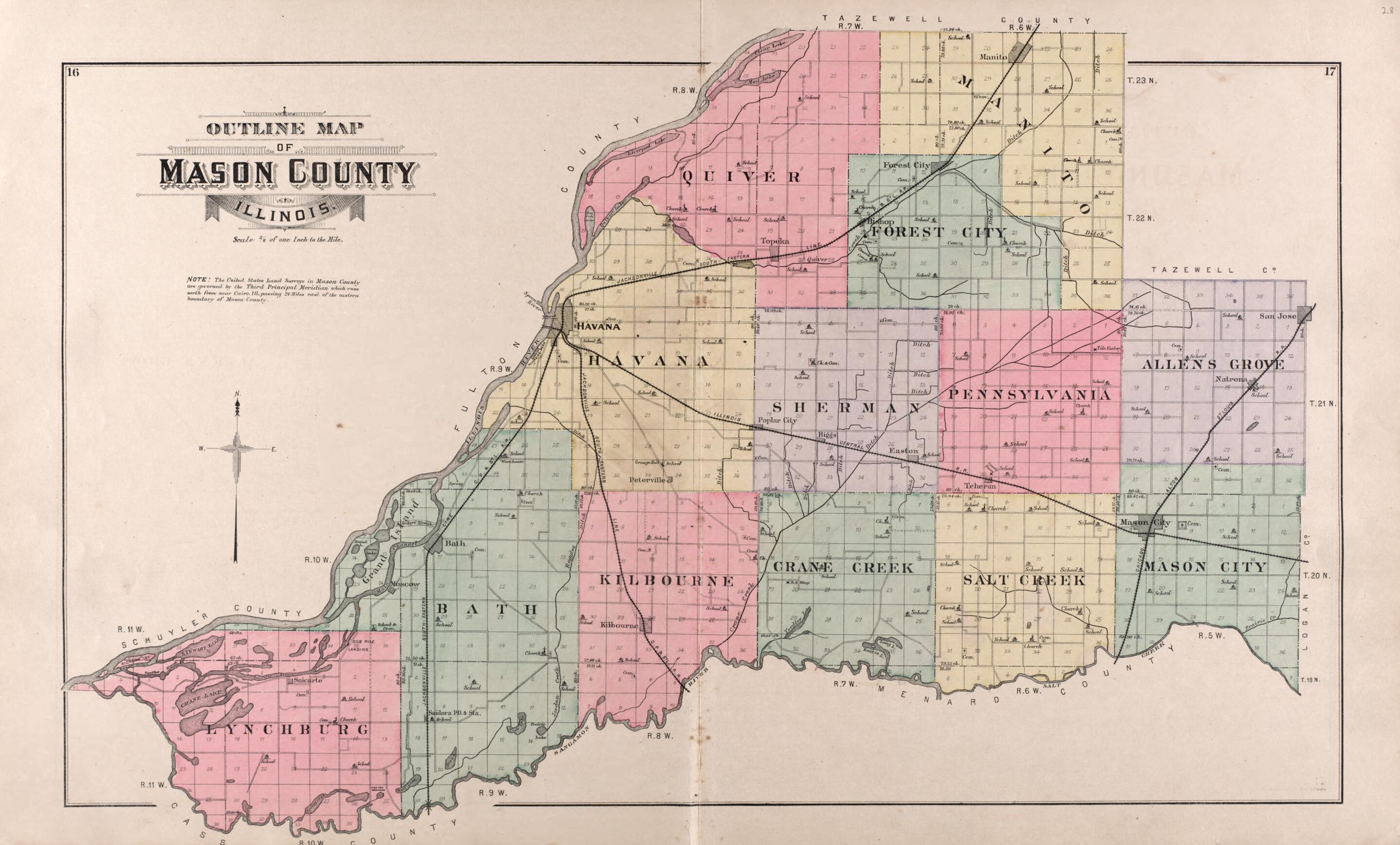 This old map of Mason County from Plat Book of Mason County, Illinois from 1891 was created by Wm. (William) Bracher in 1891