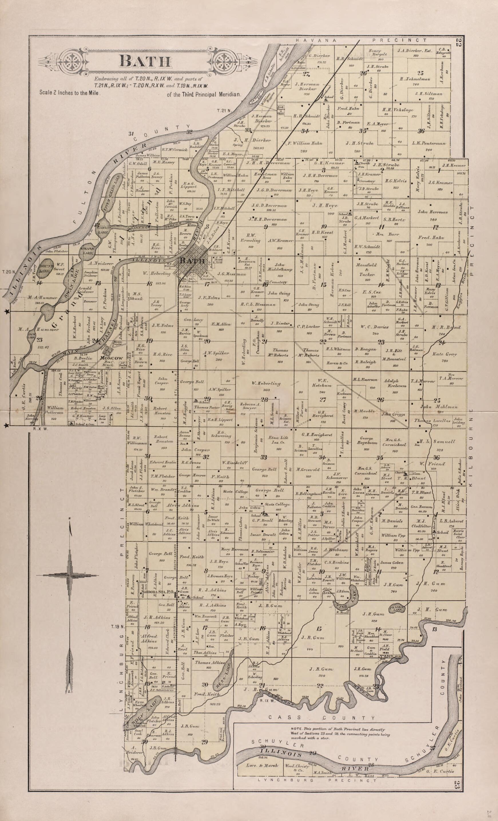 This old map of Bath from Plat Book of Mason County, Illinois from 1891 was created by Wm. (William) Bracher in 1891