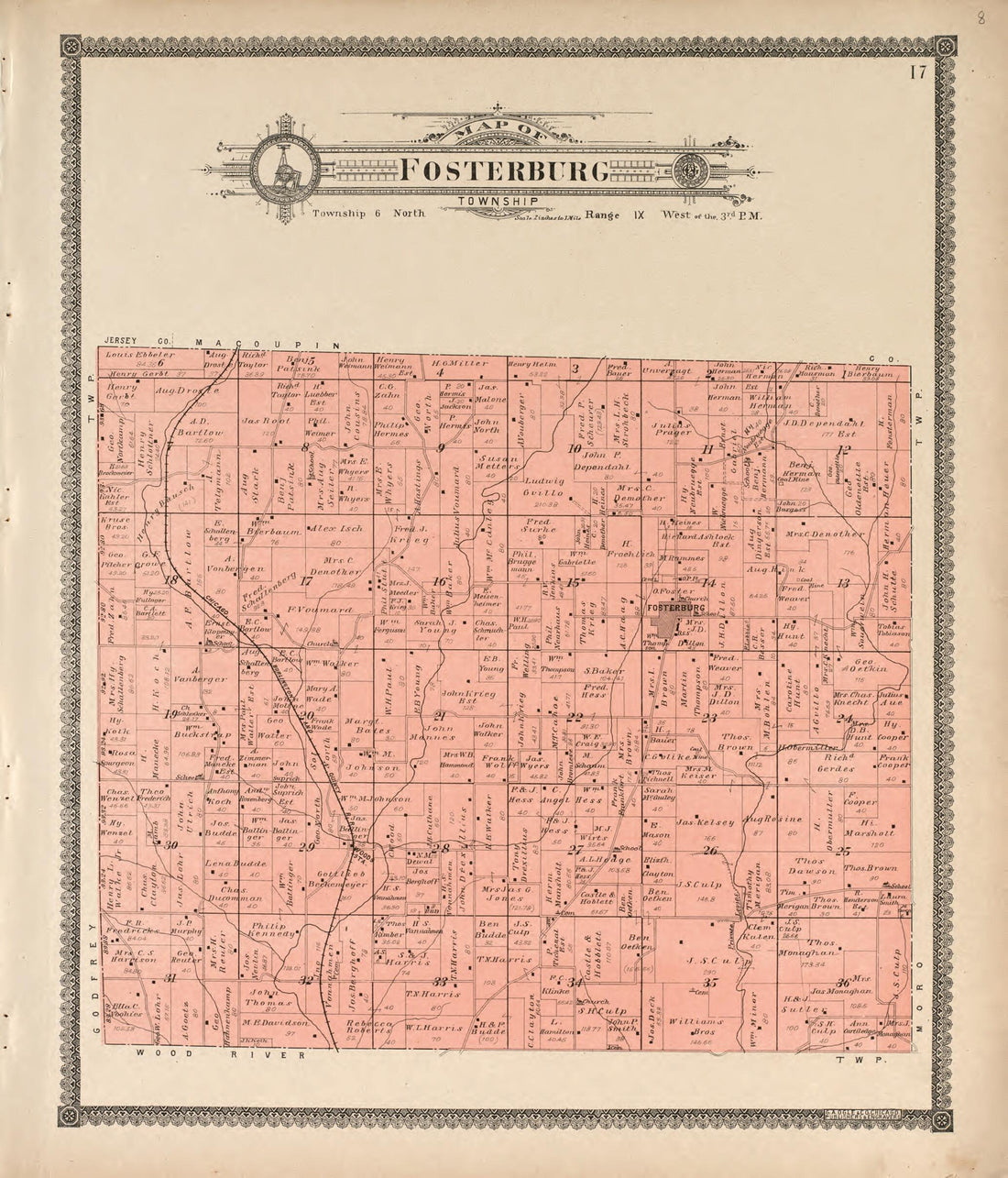 This old map of Fosterburg Township from Standard Atlas of Madison County, Illinois from 1906 was created by Geo. A. Ogle & Co in 1906