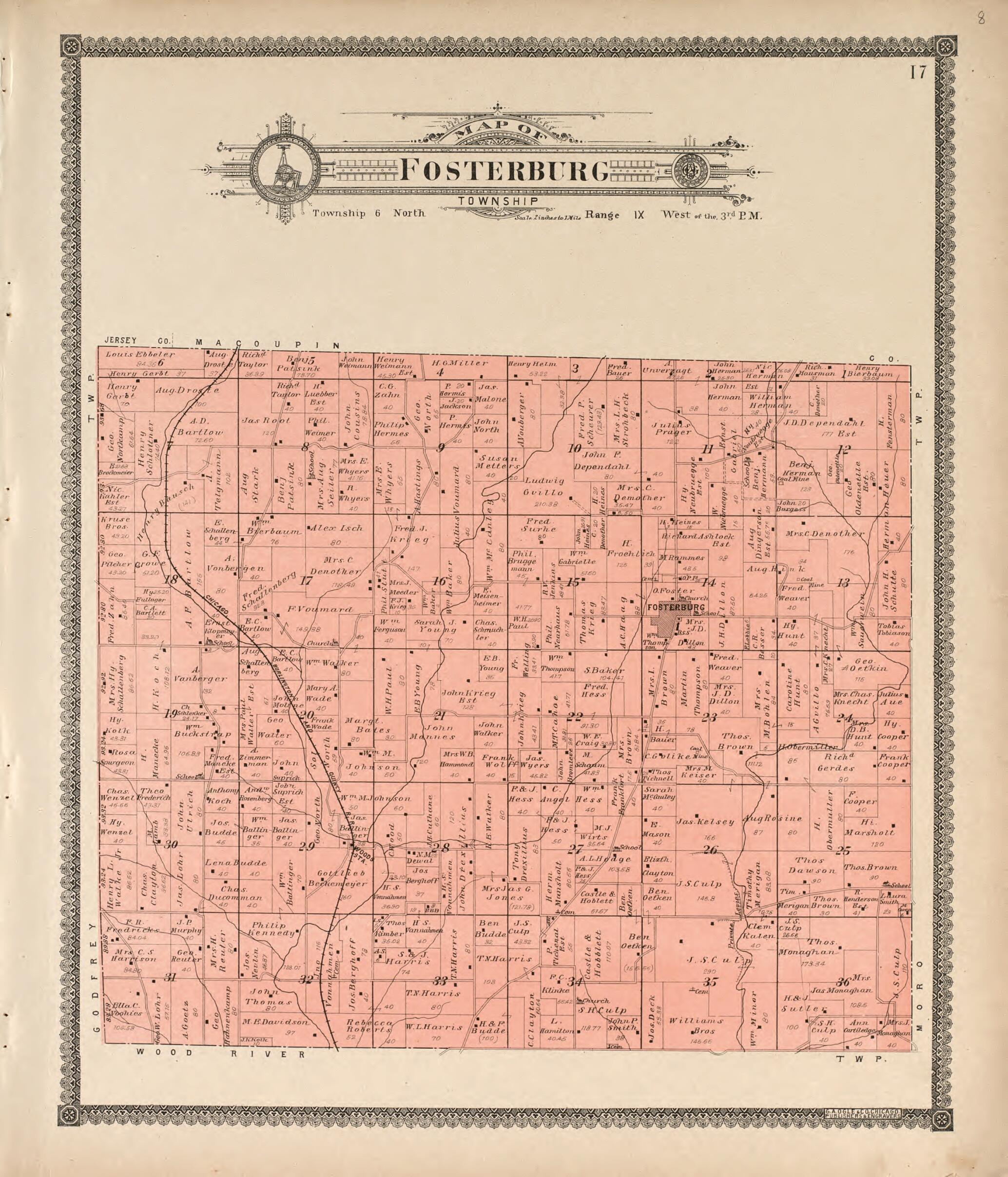 This old map of Fosterburg Township from Standard Atlas of Madison County, Illinois from 1906 was created by Geo. A. Ogle & Co in 1906