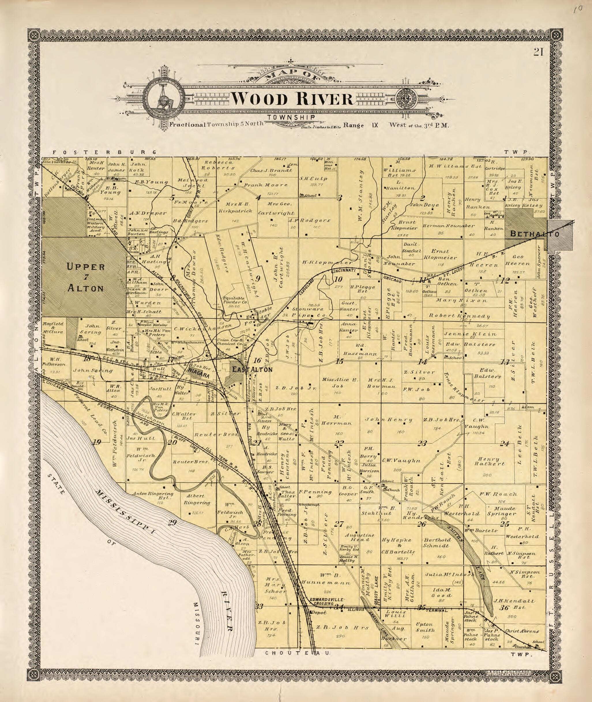 This old map of Wood River Township from Standard Atlas of Madison County, Illinois from 1906 was created by Geo. A. Ogle & Co in 1906