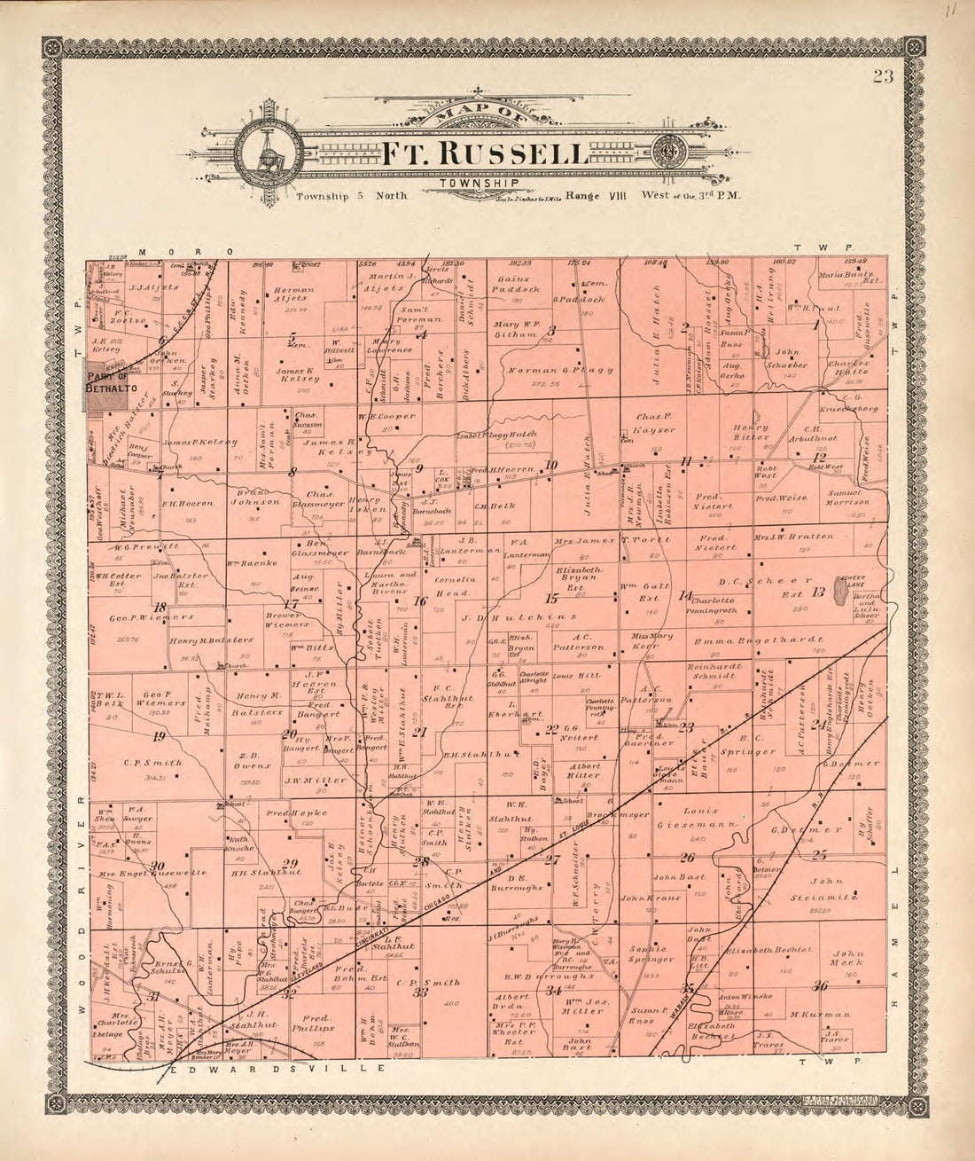This old map of Ft. Russell Township from Standard Atlas of Madison County, Illinois from 1906 was created by Geo. A. Ogle & Co in 1906