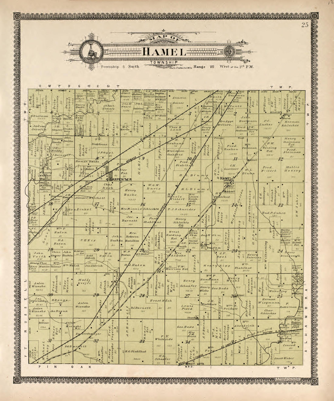 This old map of Hamel Township from Standard Atlas of Madison County, Illinois from 1906 was created by Geo. A. Ogle & Co in 1906