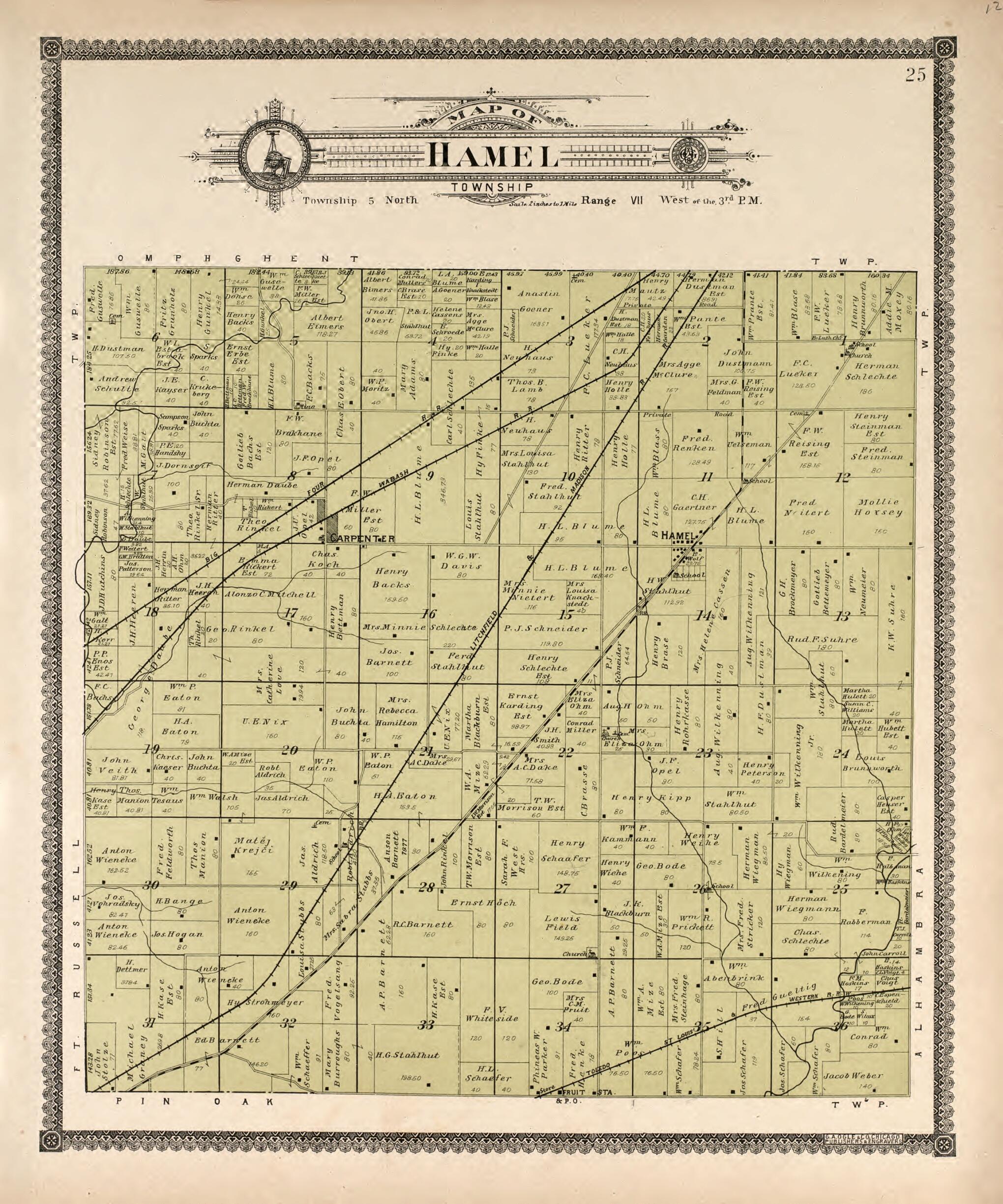 This old map of Hamel Township from Standard Atlas of Madison County, Illinois from 1906 was created by Geo. A. Ogle & Co in 1906