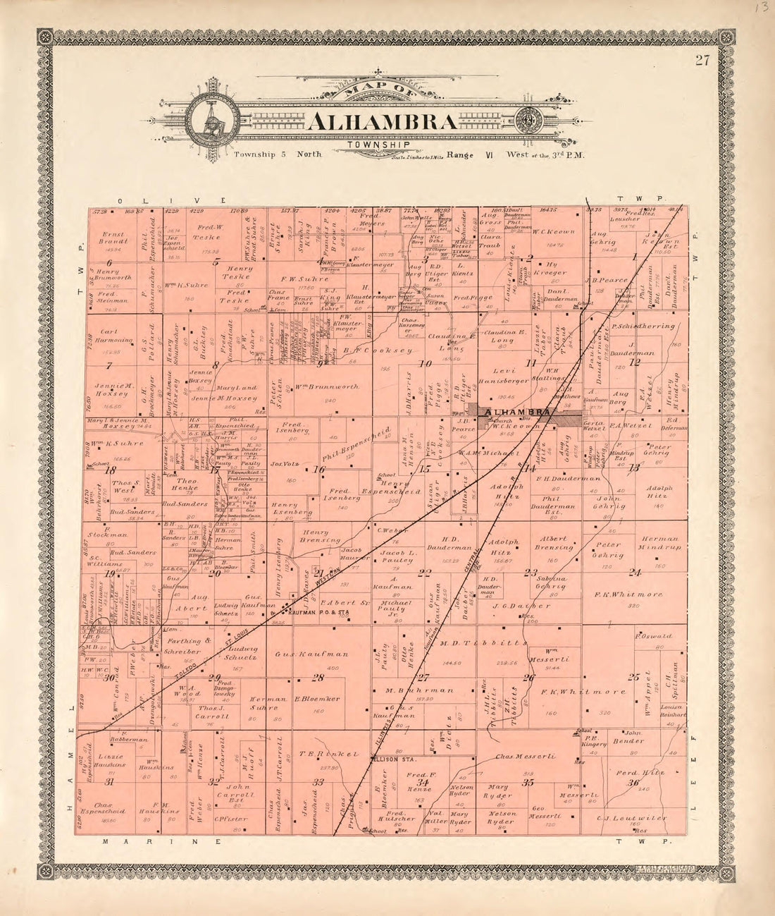 This old map of Alhambra Township from Standard Atlas of Madison County, Illinois from 1906 was created by Geo. A. Ogle & Co in 1906