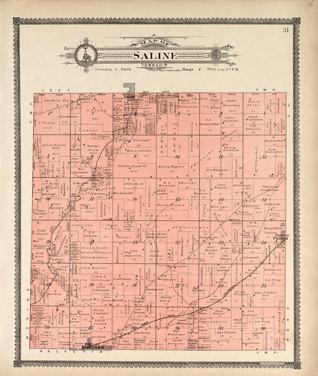 This old map of Saline Township from Standard Atlas of Madison County, Illinois from 1906 was created by Geo. A. Ogle & Co in 1906
