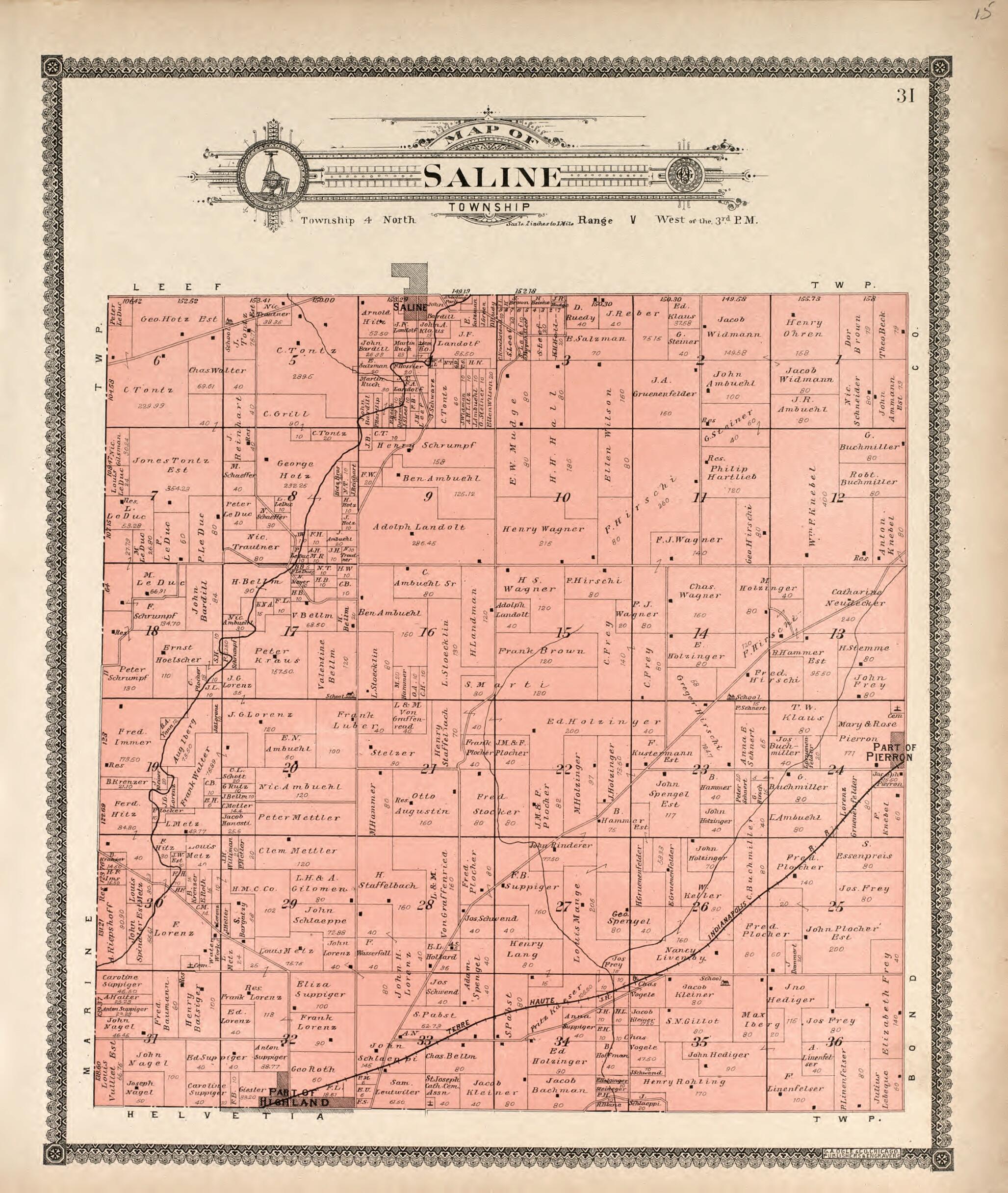 This old map of Saline Township from Standard Atlas of Madison County, Illinois from 1906 was created by Geo. A. Ogle & Co in 1906