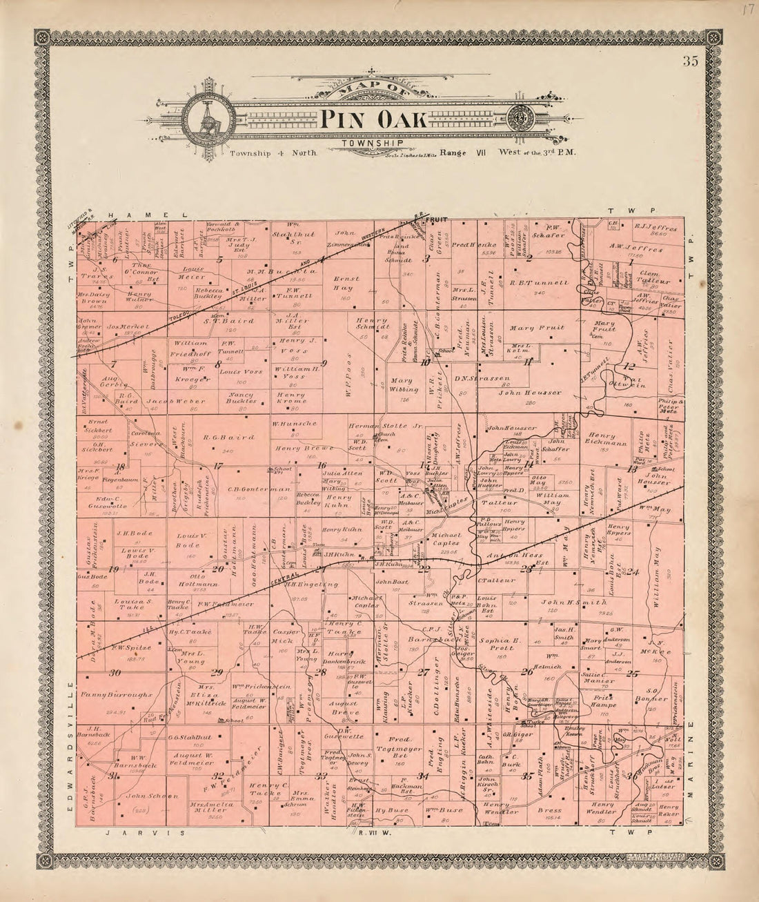 This old map of Pin Oak Township from Standard Atlas of Madison County, Illinois from 1906 was created by Geo. A. Ogle & Co in 1906