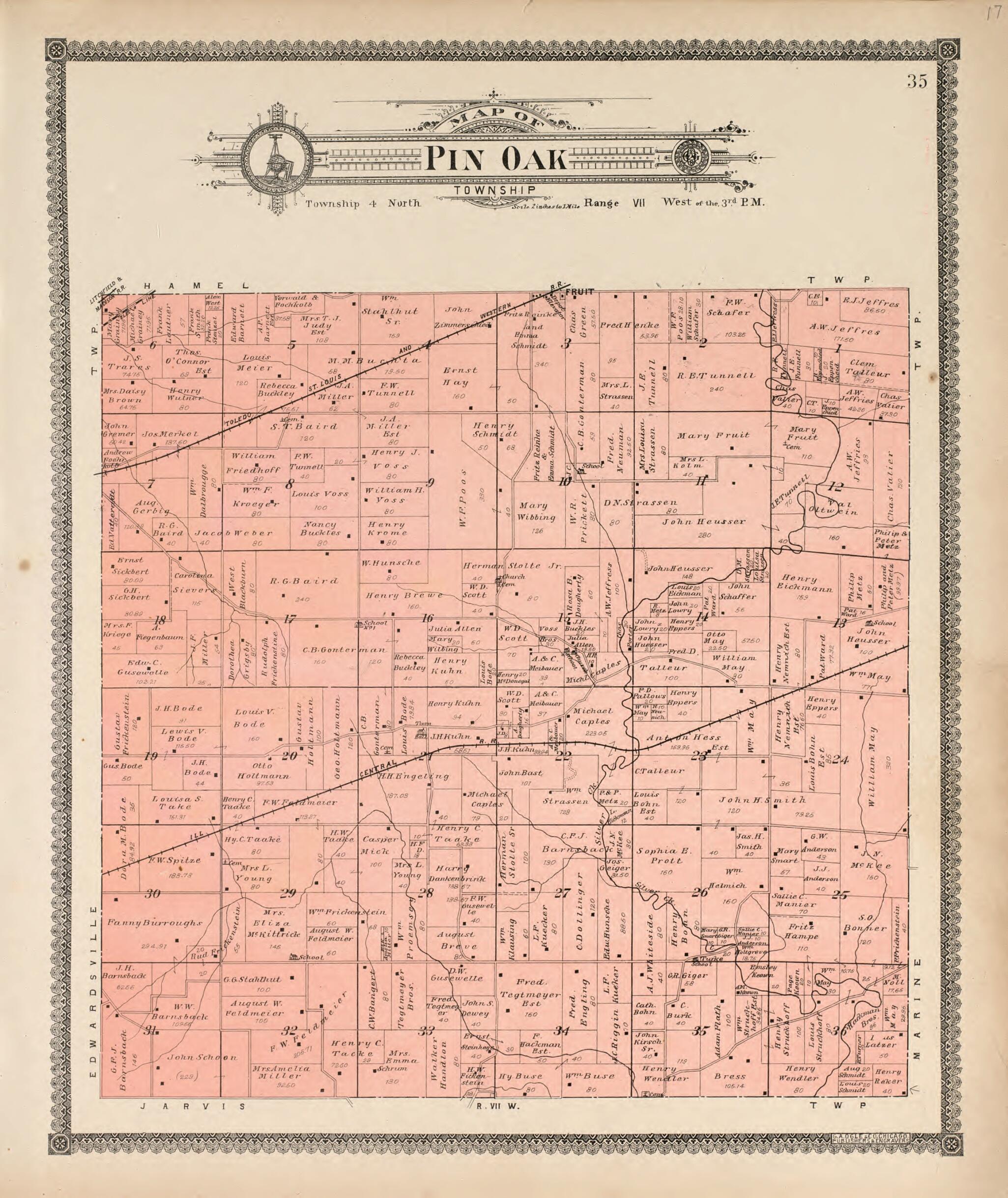 This old map of Pin Oak Township from Standard Atlas of Madison County, Illinois from 1906 was created by Geo. A. Ogle & Co in 1906