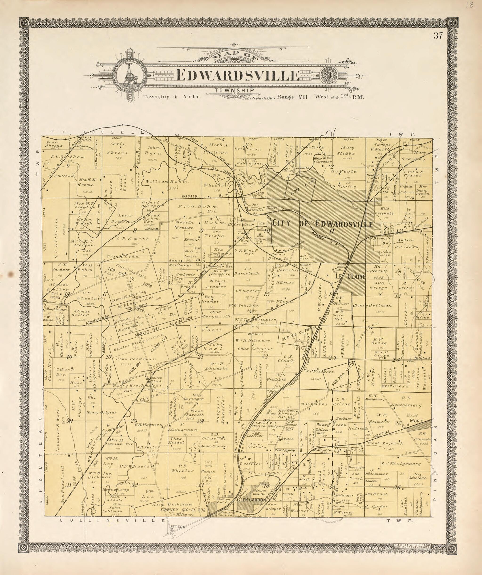 This old map of Edwardsville Township from Standard Atlas of Madison County, Illinois from 1906 was created by Geo. A. Ogle & Co in 1906