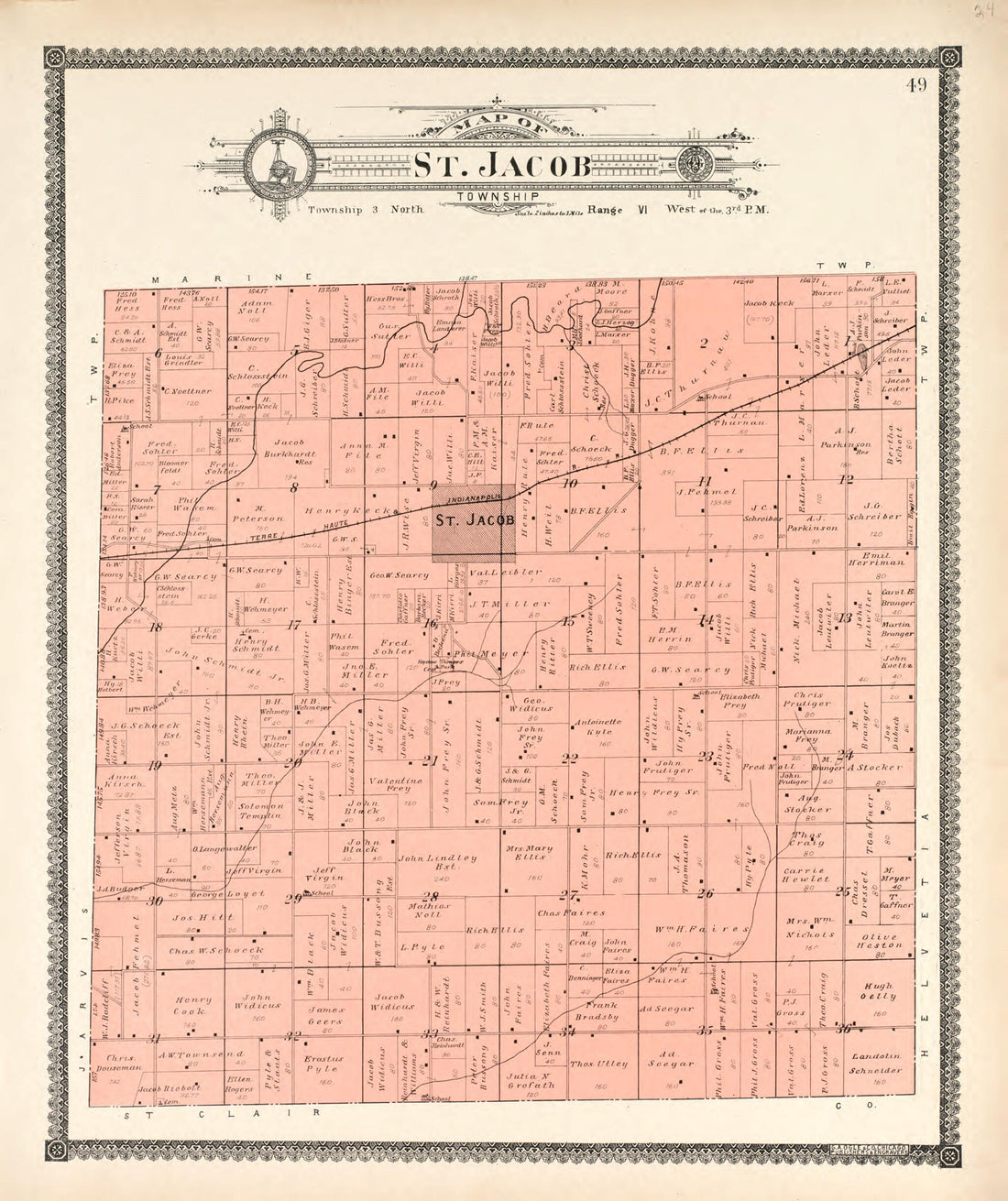 This old map of St. Jacob Township from Standard Atlas of Madison County, Illinois from 1906 was created by Geo. A. Ogle & Co in 1906