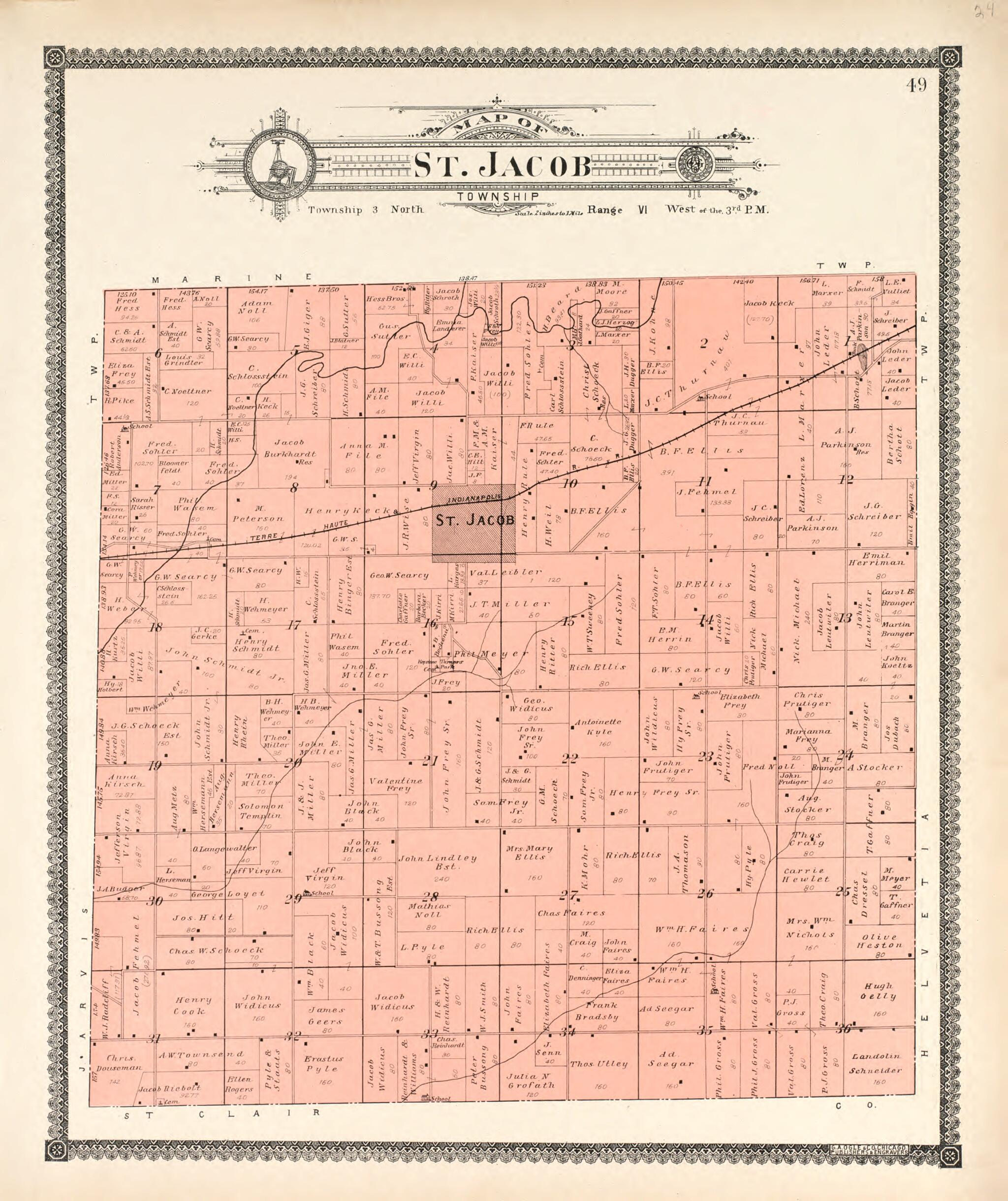 This old map of St. Jacob Township from Standard Atlas of Madison County, Illinois from 1906 was created by Geo. A. Ogle & Co in 1906