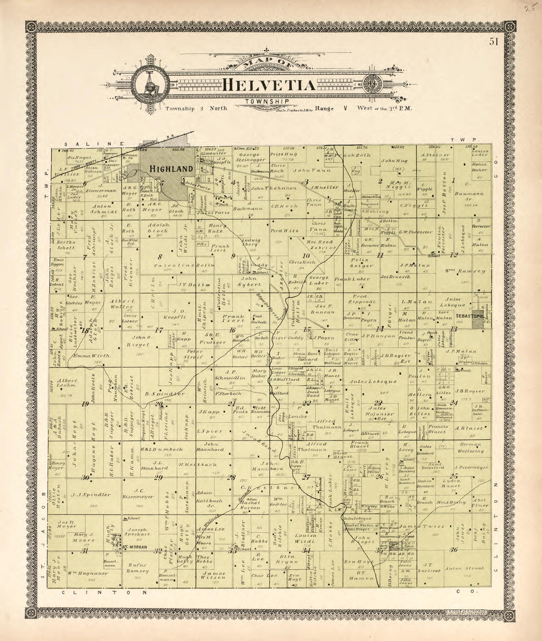 This old map of Helvetia Township from Standard Atlas of Madison County, Illinois from 1906 was created by Geo. A. Ogle & Co in 1906