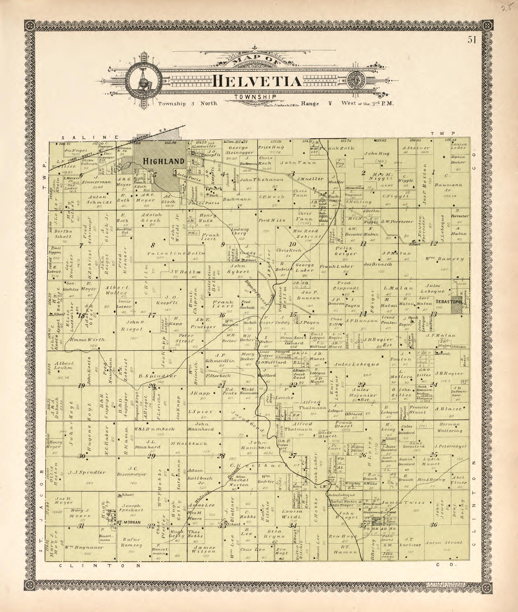 This old map of Helvetia Township from Standard Atlas of Madison County, Illinois from 1906 was created by Geo. A. Ogle & Co in 1906