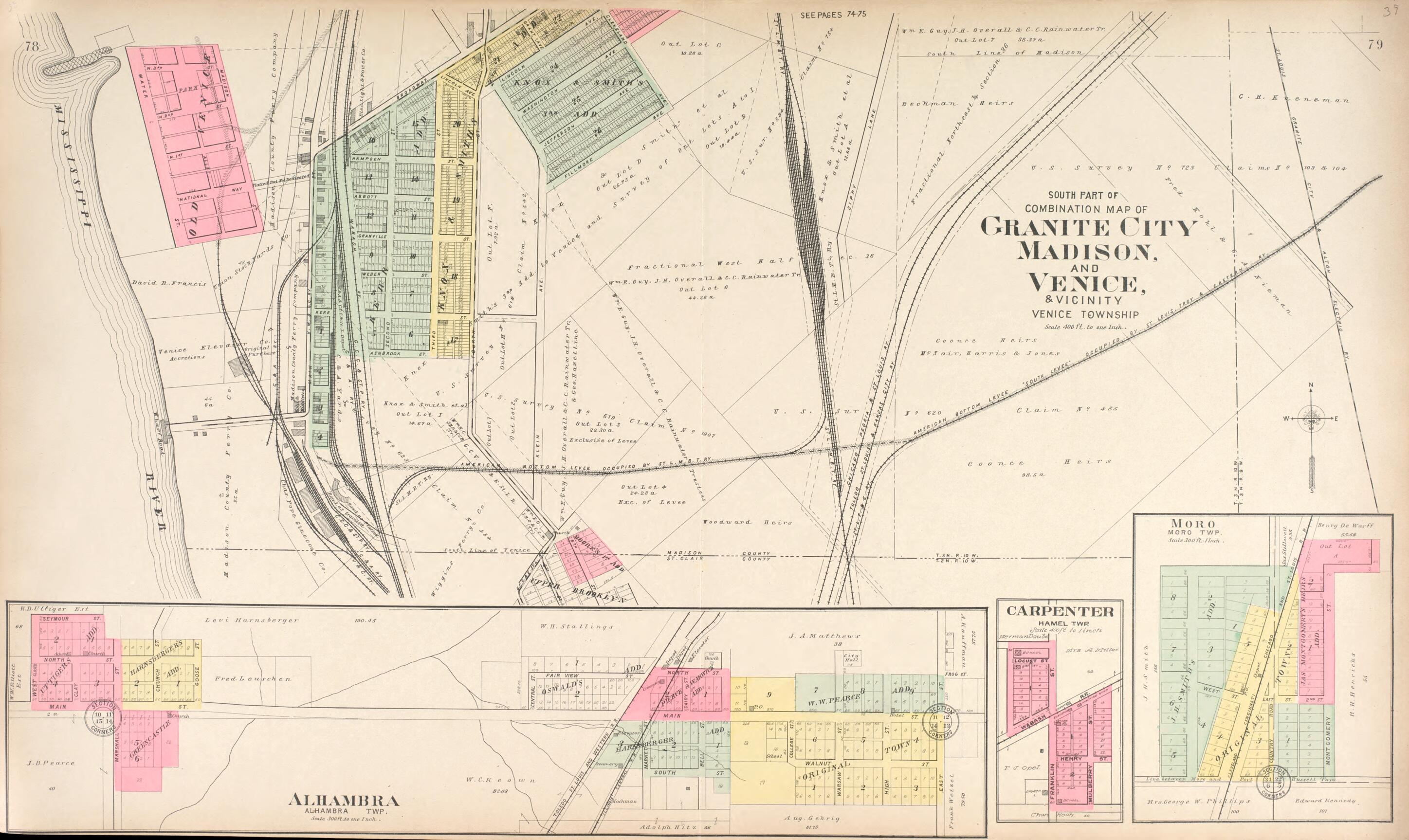 Granite City, Madison and Venice - Alhambra - Carpenter - Moro from Standard Atlas of Madison County, Illinois 1906 by Relic Map Company