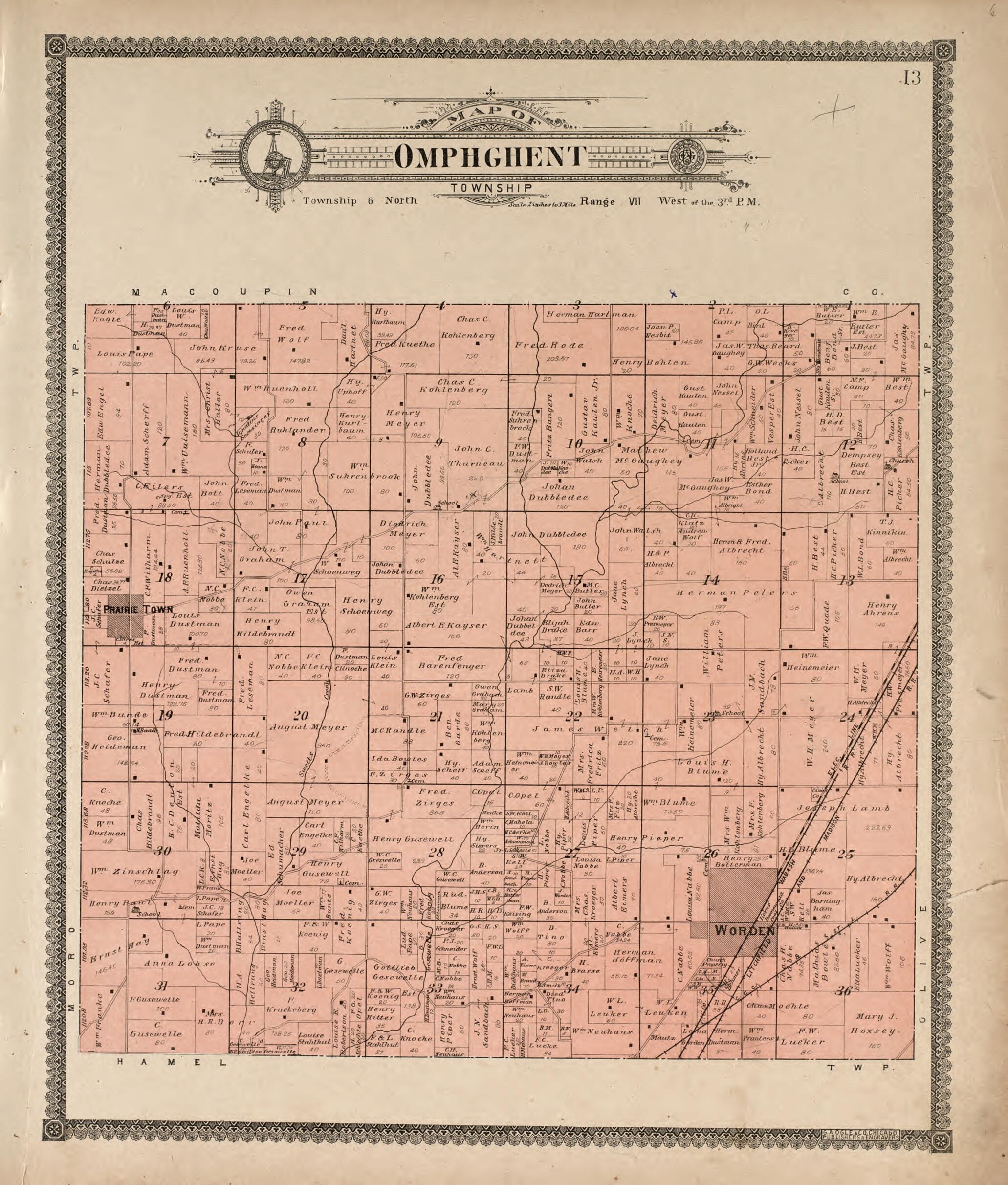This old map of Omphghent Township from Standard Atlas of Madison County, Illinois from 1906 was created by Geo. A. Ogle & Co in 1906