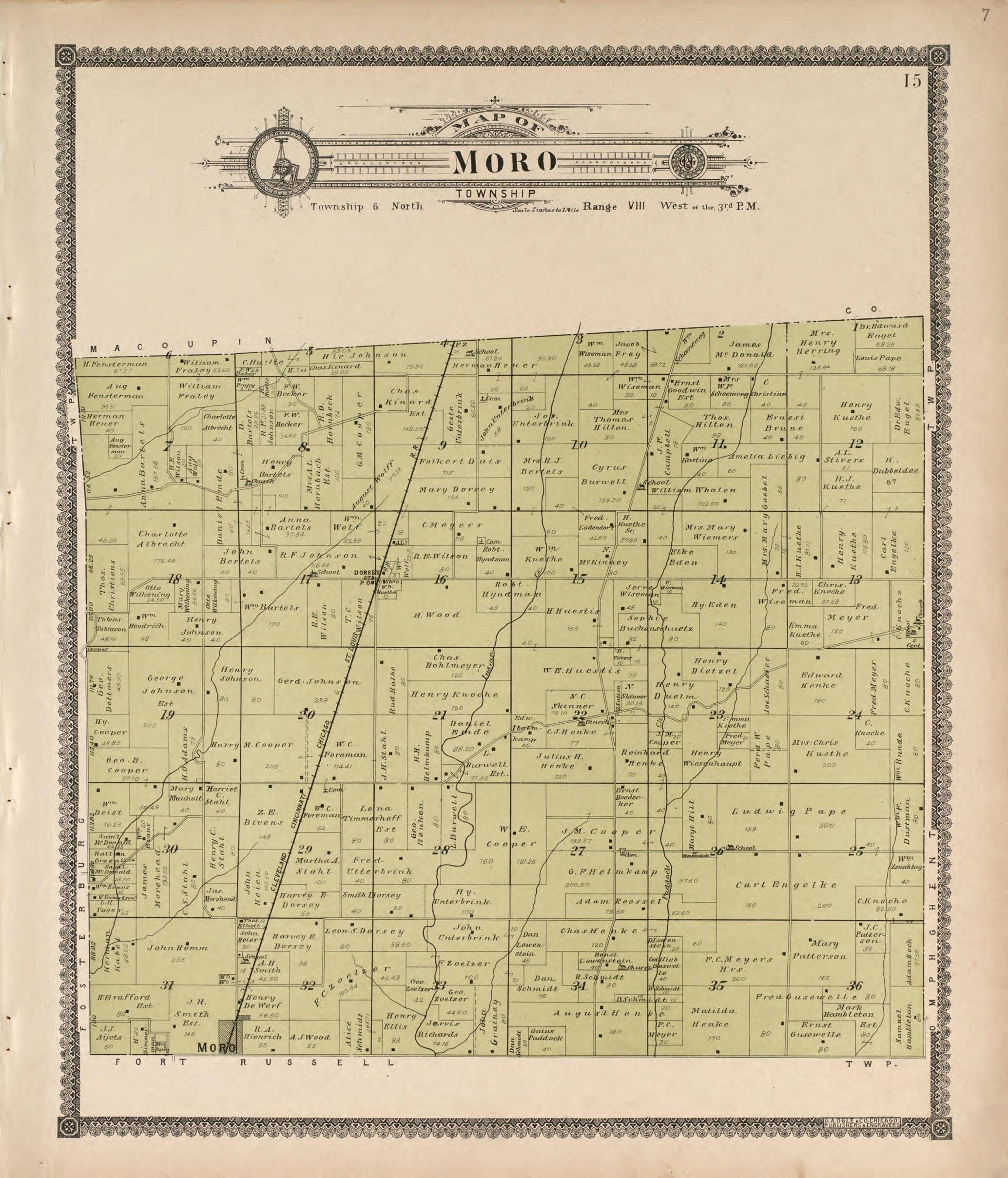 This old map of Moro Township from Standard Atlas of Madison County, Illinois from 1906 was created by Geo. A. Ogle & Co in 1906