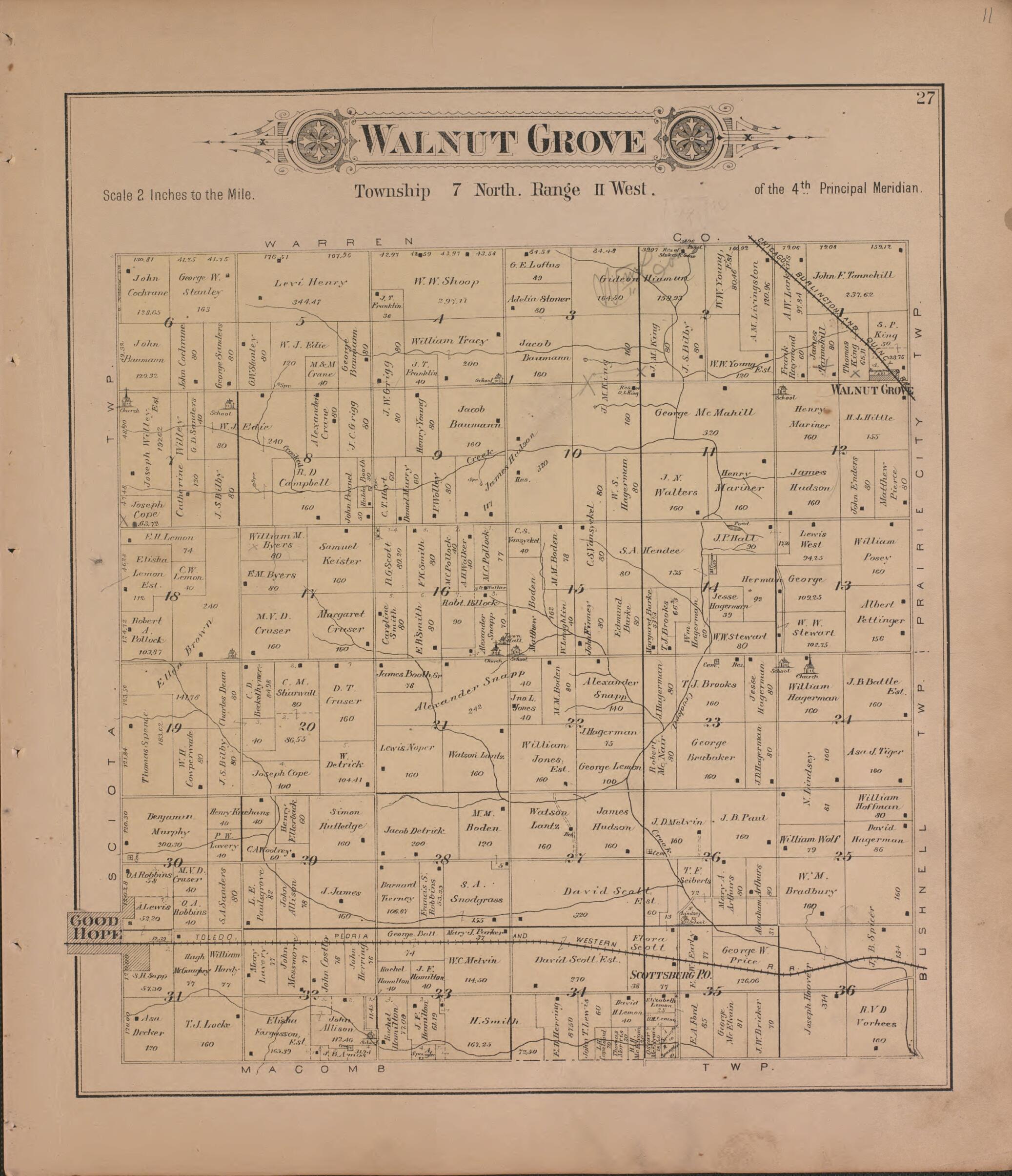 This old map of Walnut Grove from Plat Book of McDonough County, Illinois from 1893 was created by Occidental Publishing Company in 1893