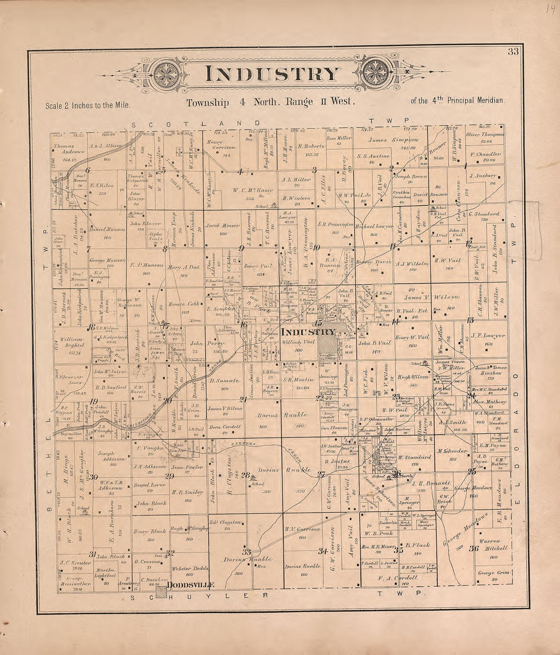 This old map of Industry from Plat Book of McDonough County, Illinois from 1893 was created by Occidental Publishing Company in 1893