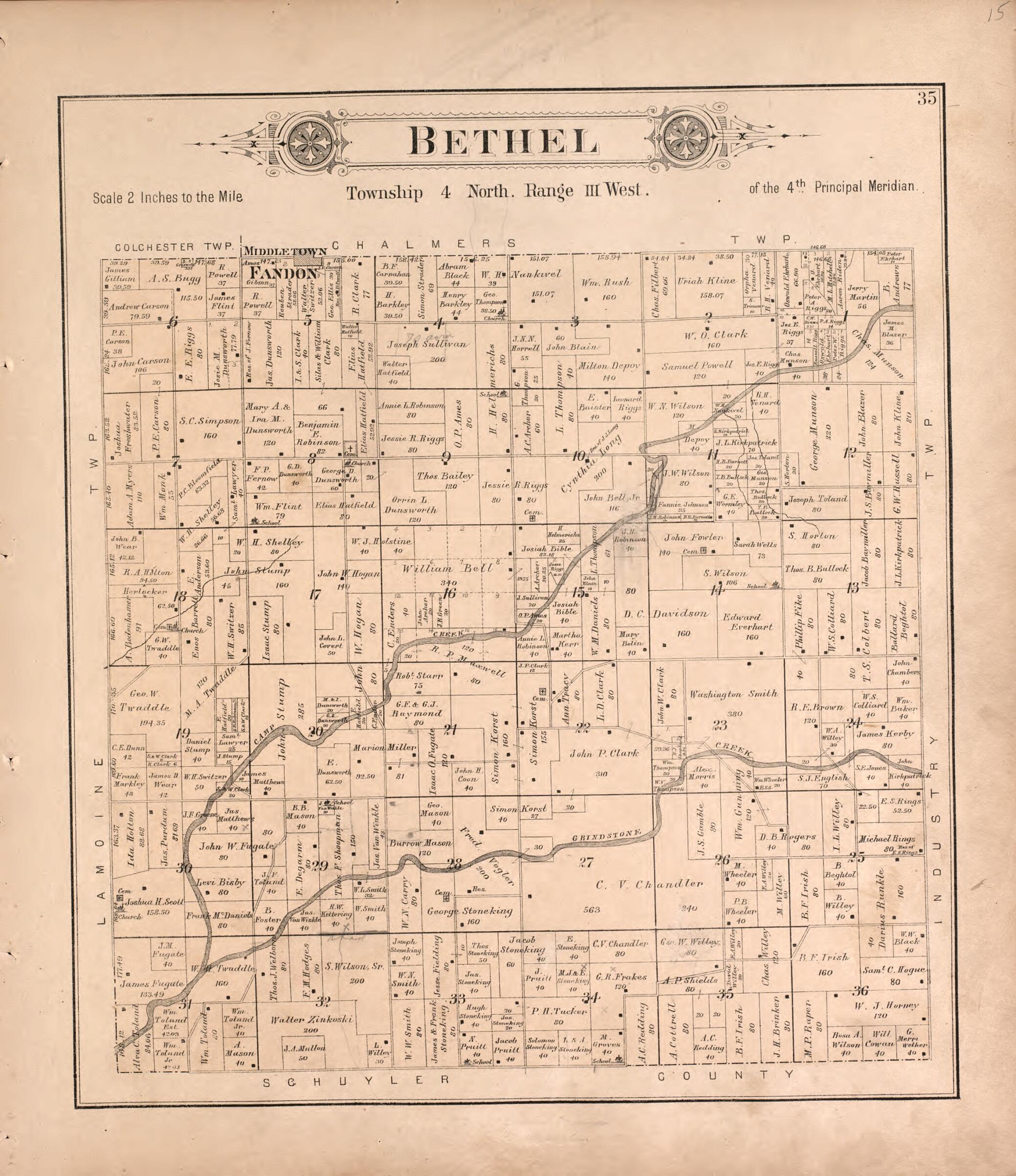 This old map of Bethel from Plat Book of McDonough County, Illinois from 1893 was created by Occidental Publishing Company in 1893