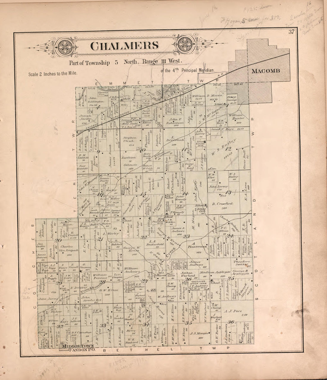 This old map of Chalmers from Plat Book of McDonough County, Illinois from 1893 was created by Occidental Publishing Company in 1893