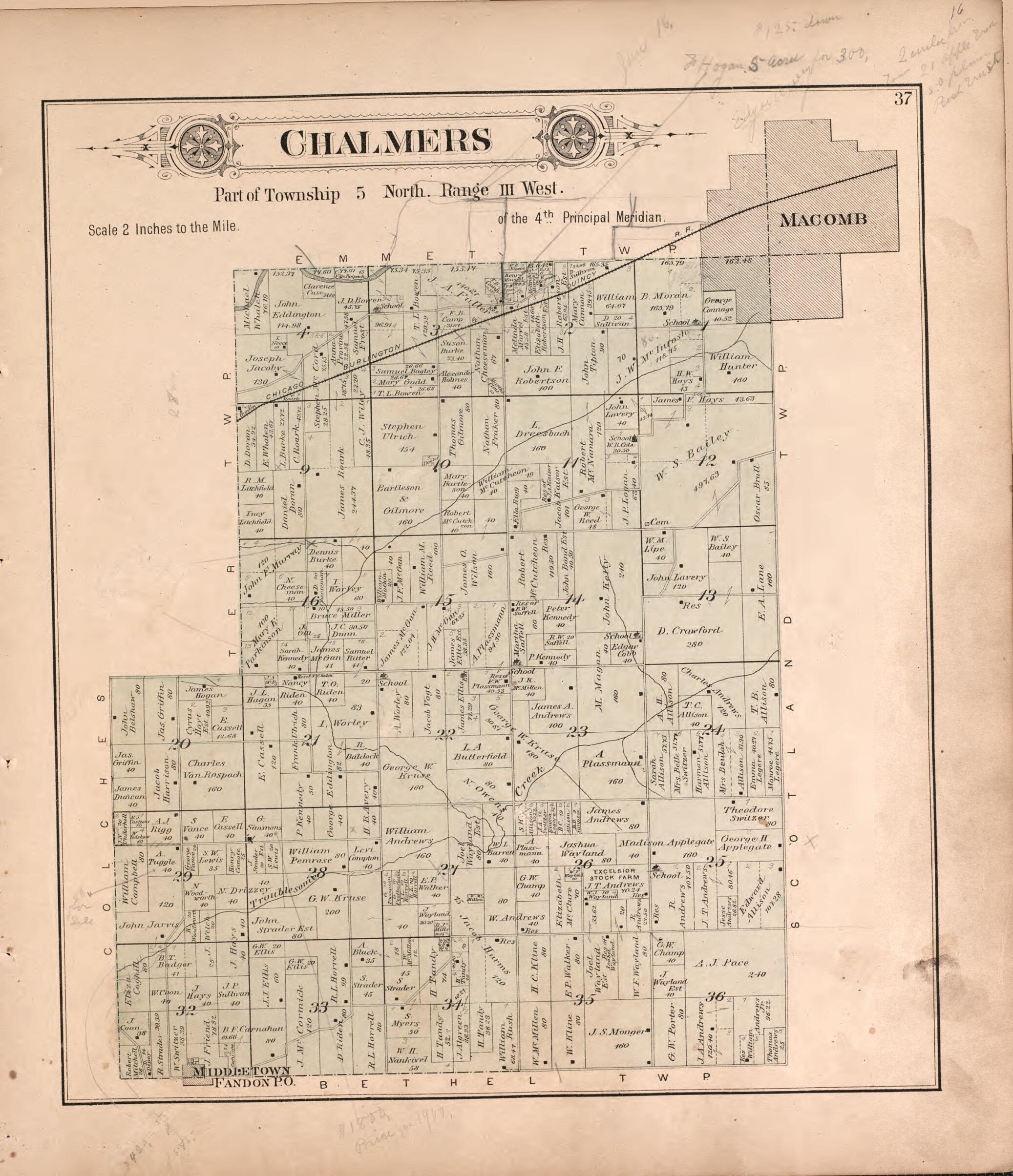 This old map of Chalmers from Plat Book of McDonough County, Illinois from 1893 was created by Occidental Publishing Company in 1893