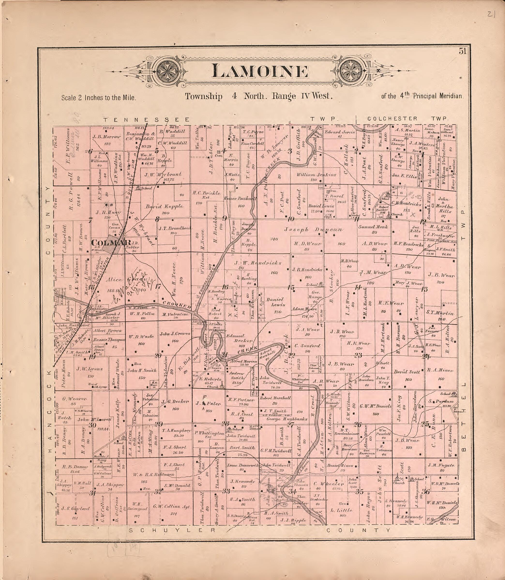 This old map of Lamoine from Plat Book of McDonough County, Illinois from 1893 was created by Occidental Publishing Company in 1893
