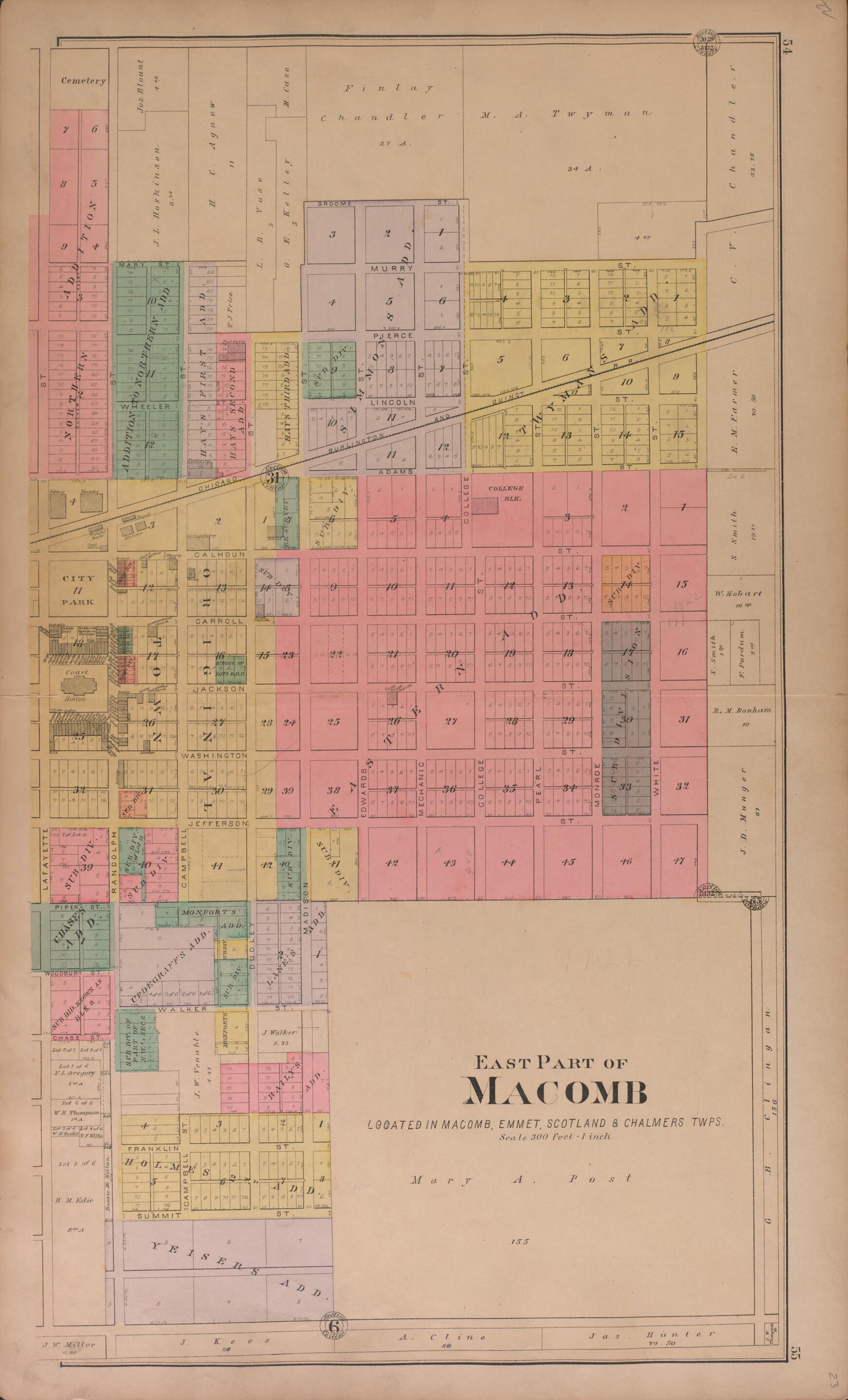 This old map of East Part of Macomb from Plat Book of McDonough County, Illinois from 1893 was created by Occidental Publishing Company in 1893