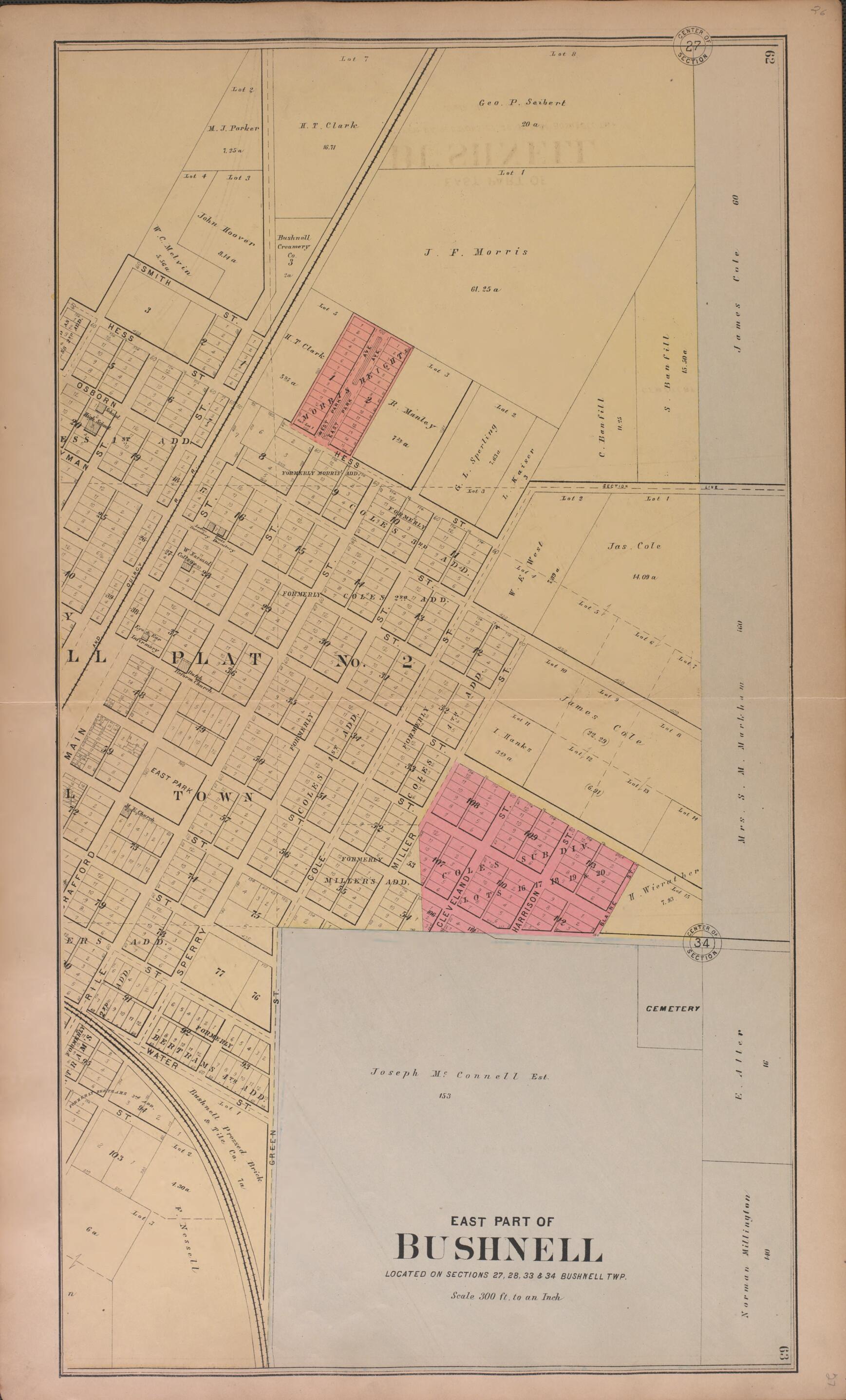 This old map of Bushnell from Plat Book of McDonough County, Illinois from 1893 was created by Occidental Publishing Company in 1893