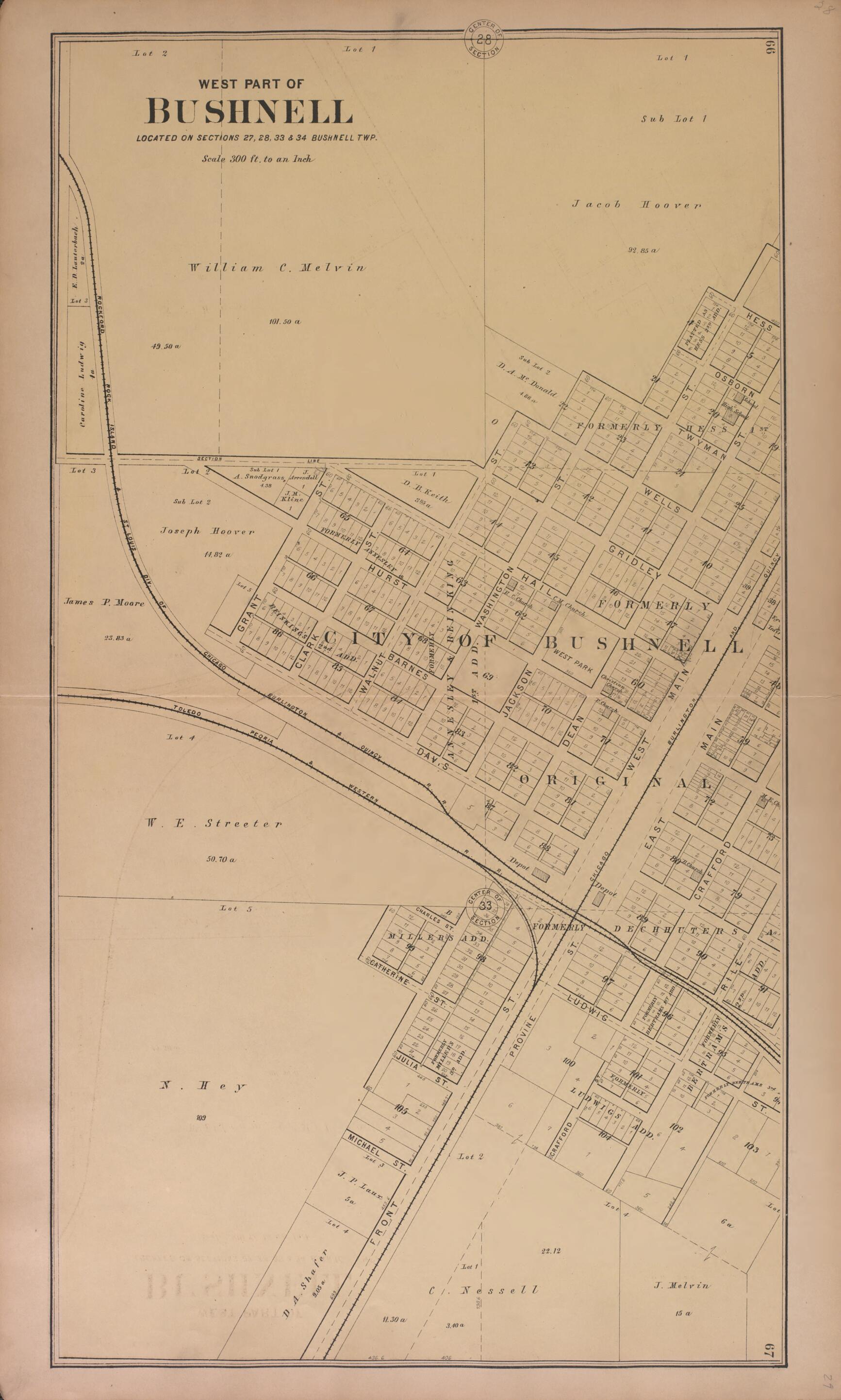 This old map of Bushnell--continued from Plat Book of McDonough County, Illinois from 1893 was created by Occidental Publishing Company in 1893