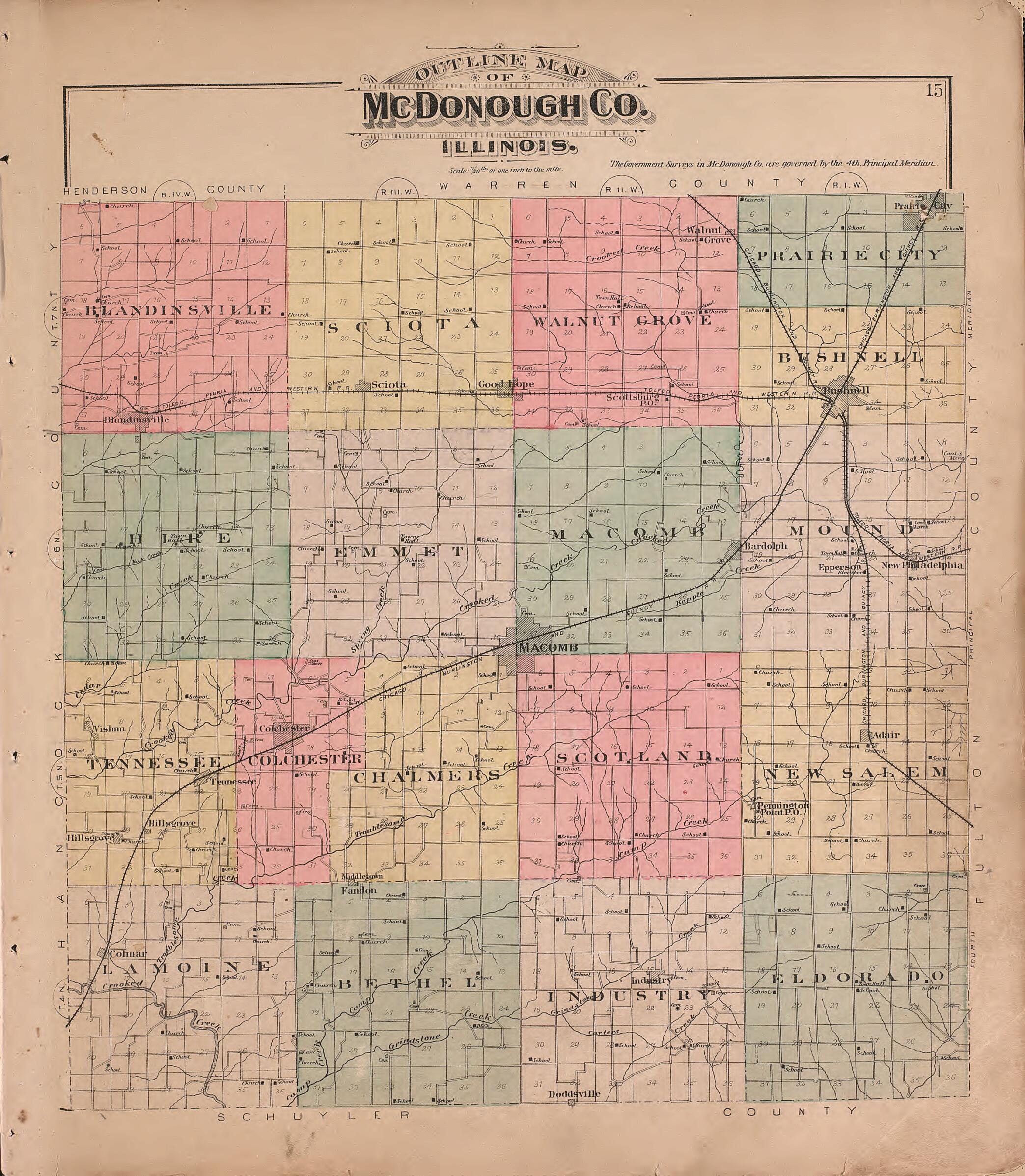 This old map of Outline Map of McDonough County from Plat Book of McDonough County, Illinois from 1893 was created by Occidental Publishing Company in 1893