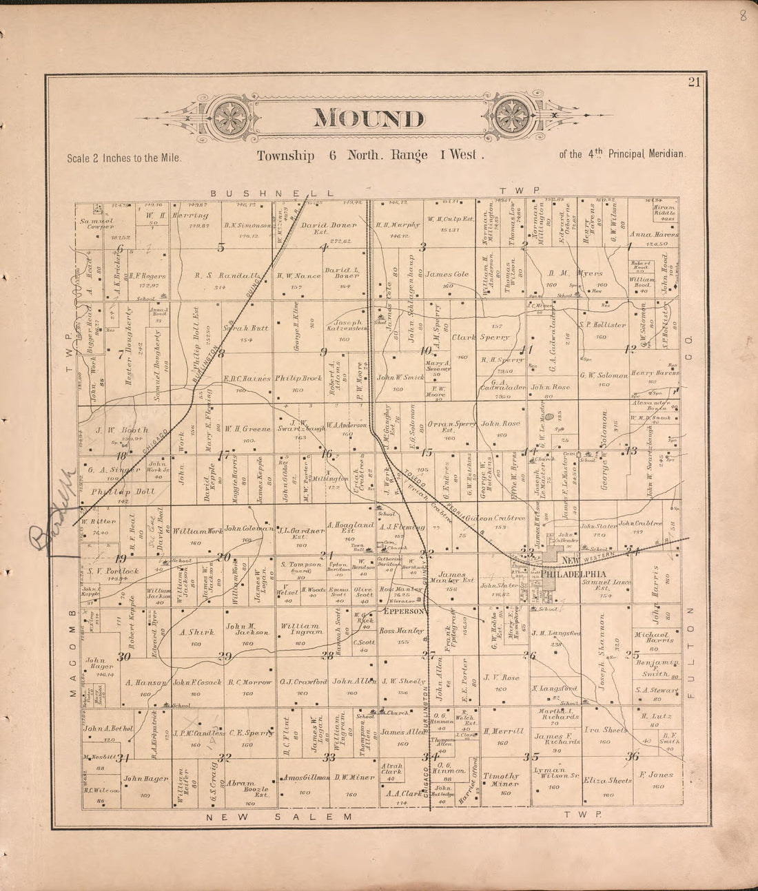 This old map of Mound from Plat Book of McDonough County, Illinois from 1893 was created by Occidental Publishing Company in 1893