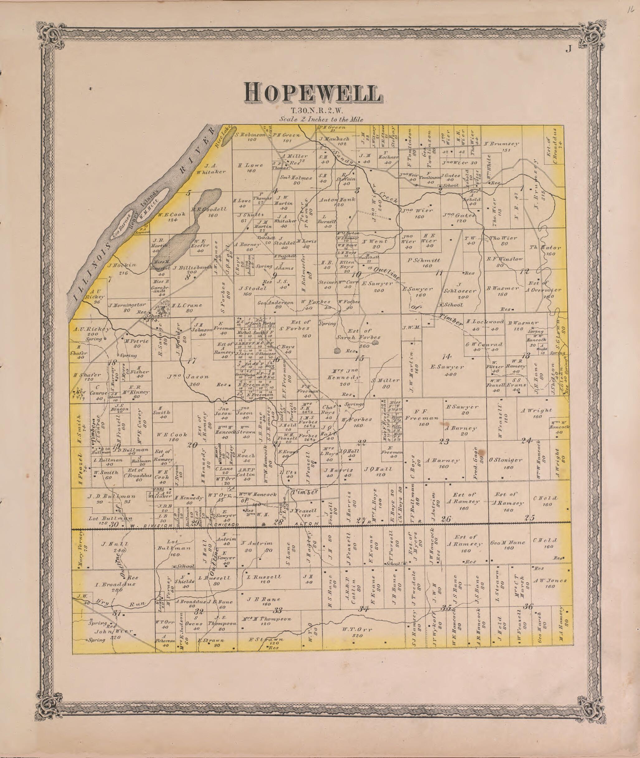 This old map of Hopewell from State of Illinois Combined Town, County, State, National and General Atlas from 1870 was created by Warner & Beers in 1870
