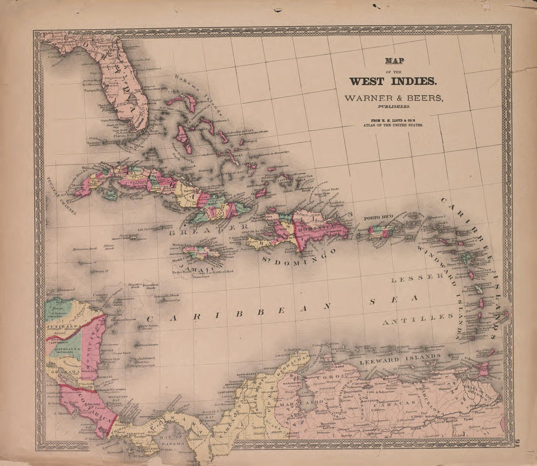 This old map of Map of West Indies from State of Illinois Combined Town, County, State, National and General Atlas from 1870 was created by Warner & Beers in 1870