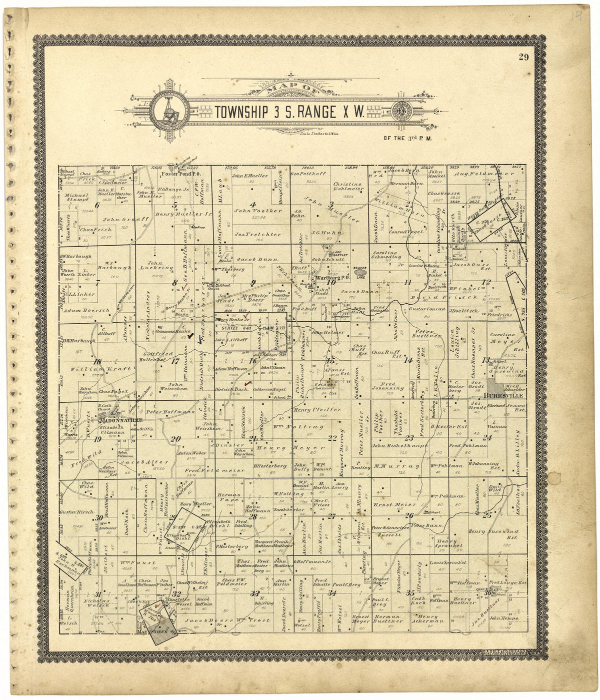 Map of Township 3 S. Range X W. from Standard Atlas of Monroe County, Illinois 1901 by Relic Map Company