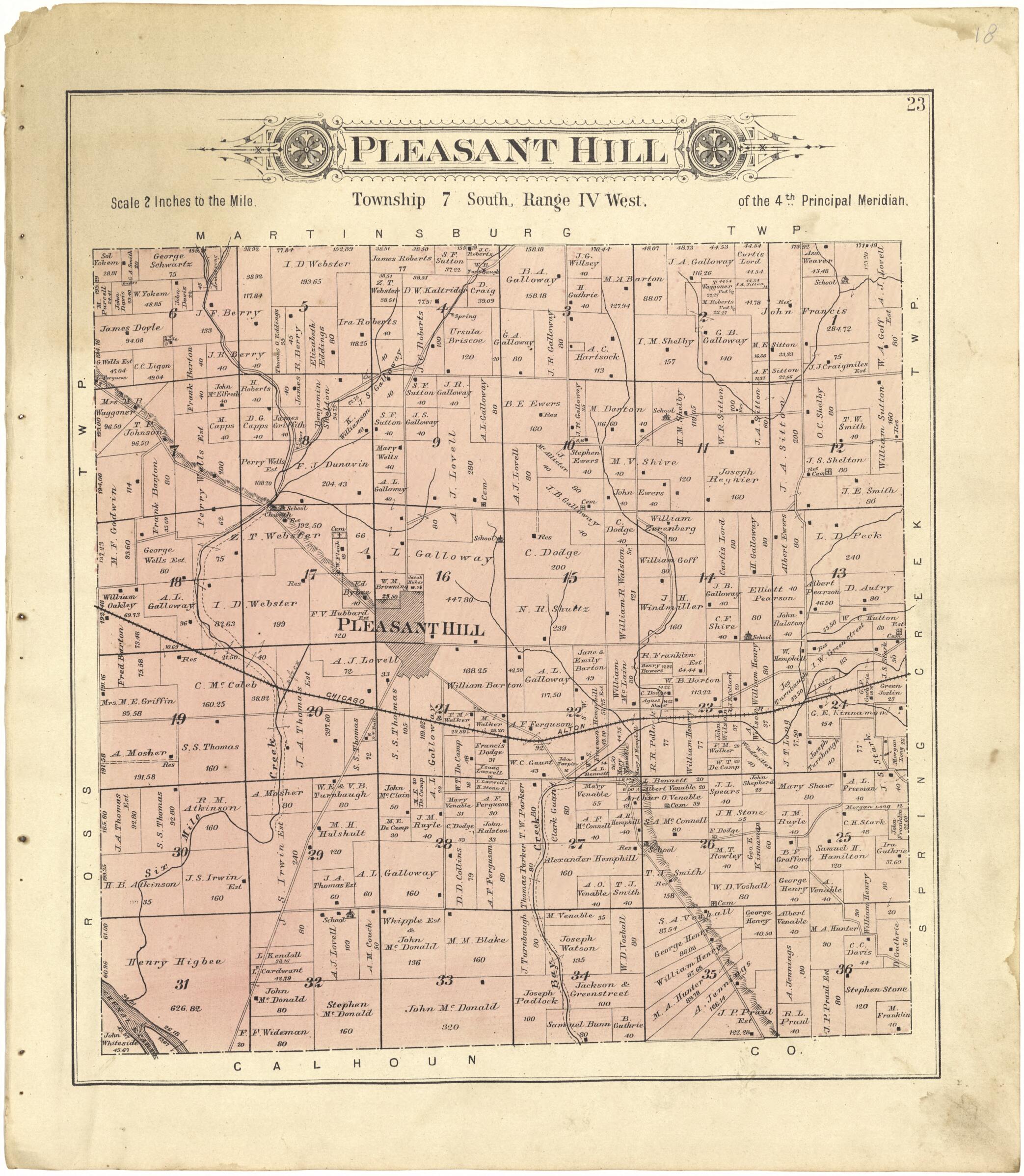 This old map of Pleasant Hill from Standard Atlas of Pike County, Illinois from 1895 was created by Geo. A. Ogle & Co in 1895