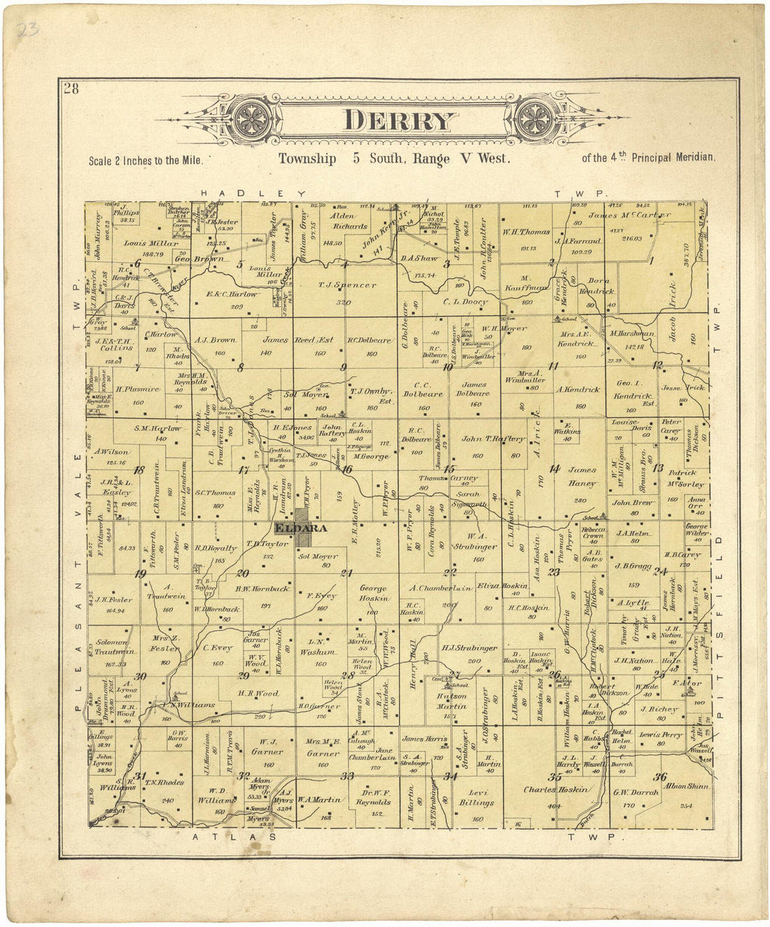 This old map of Derry from Standard Atlas of Pike County, Illinois from 1895 was created by Geo. A. Ogle & Co in 1895