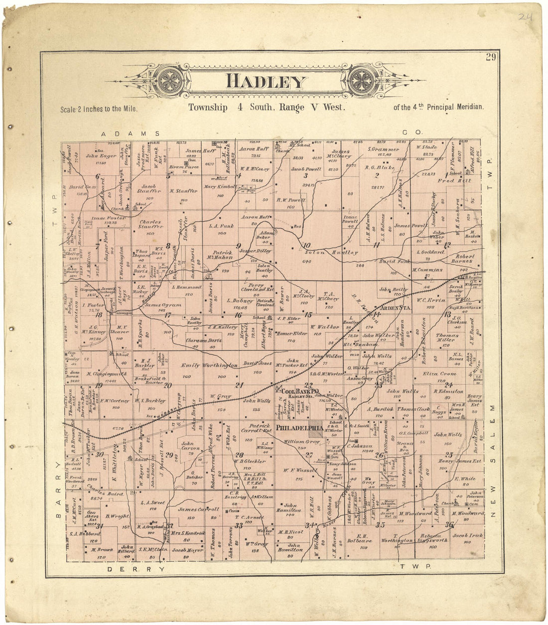 This old map of Hadley from Standard Atlas of Pike County, Illinois from 1895 was created by Geo. A. Ogle & Co in 1895