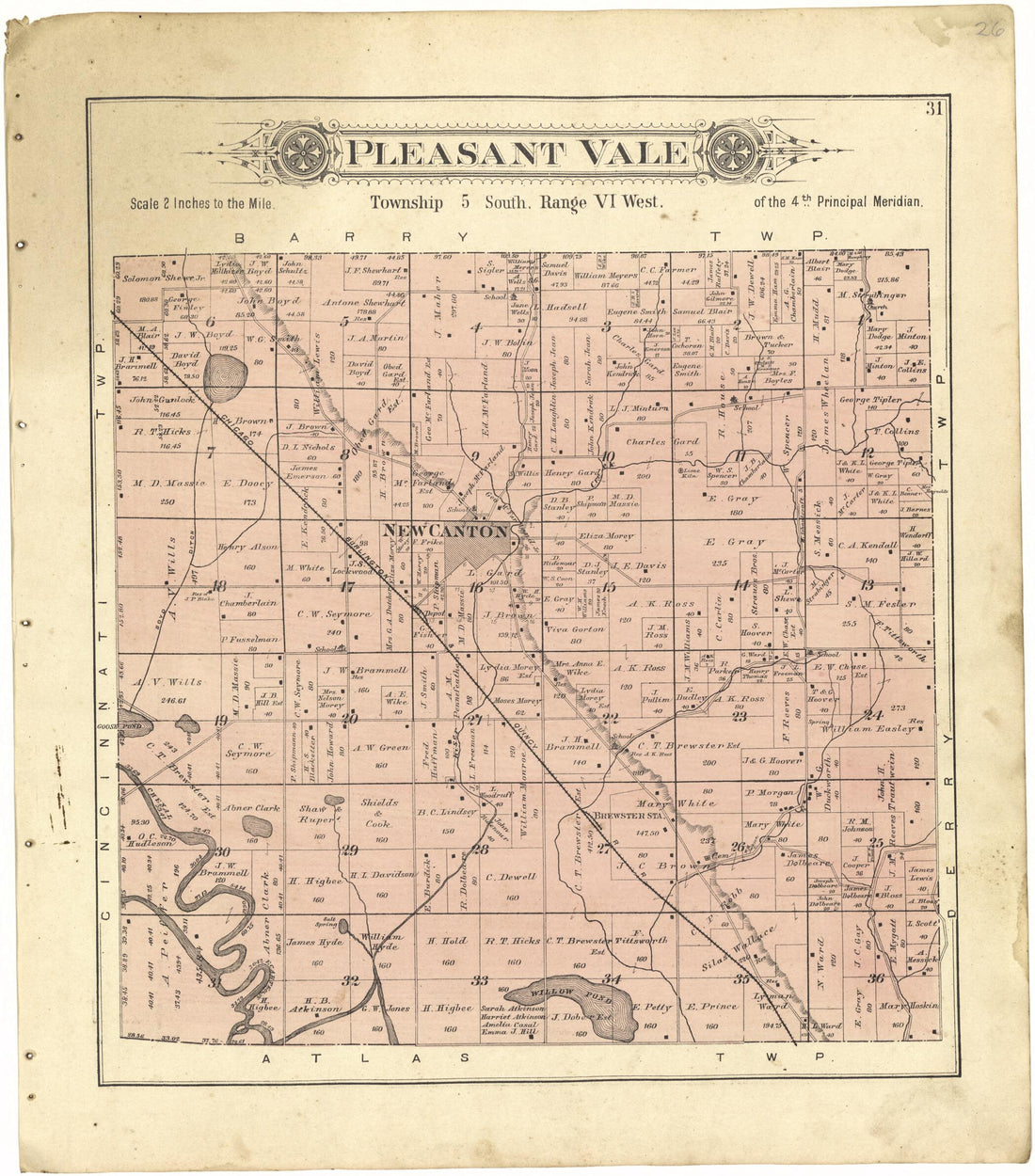This old map of Pleasant Vale from Standard Atlas of Pike County, Illinois from 1895 was created by Geo. A. Ogle & Co in 1895