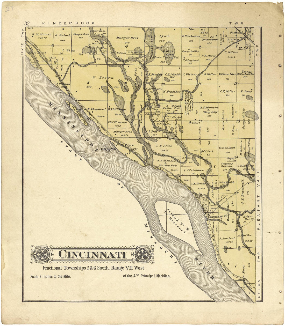 This old map of Cincinnati from Standard Atlas of Pike County, Illinois from 1895 was created by Geo. A. Ogle & Co in 1895