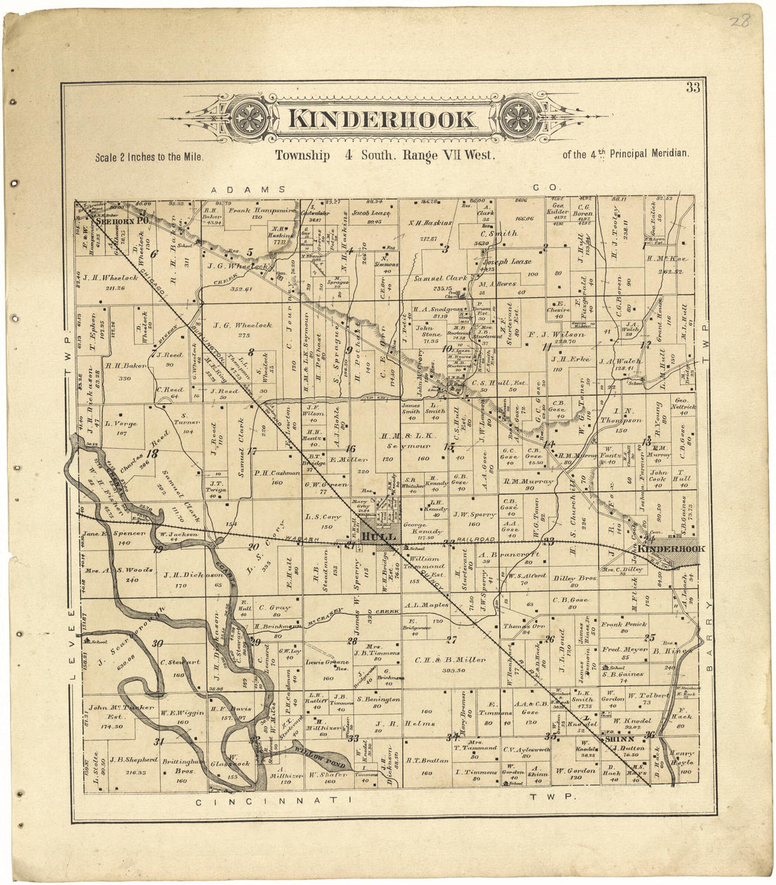 This old map of Kinderhook from Standard Atlas of Pike County, Illinois from 1895 was created by Geo. A. Ogle & Co in 1895