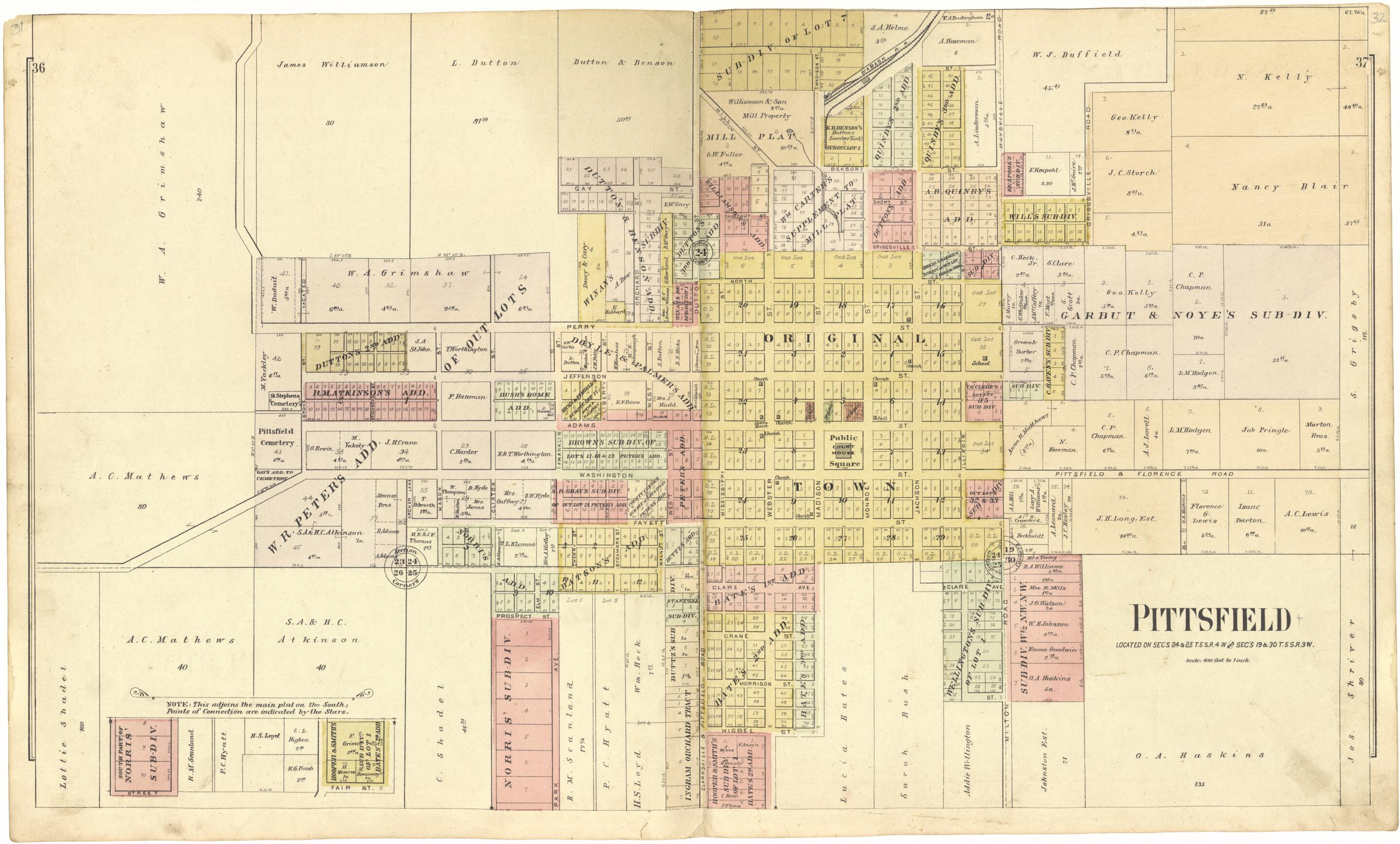 This old map of Pittsfield from Standard Atlas of Pike County, Illinois from 1895 was created by Geo. A. Ogle & Co in 1895