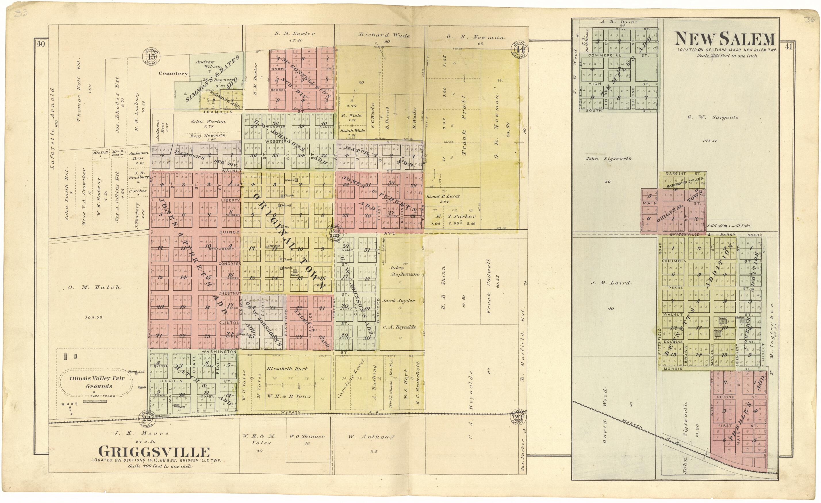 This old map of Griggsville; New Salem from Standard Atlas of Pike County, Illinois from 1895 was created by Geo. A. Ogle & Co in 1895