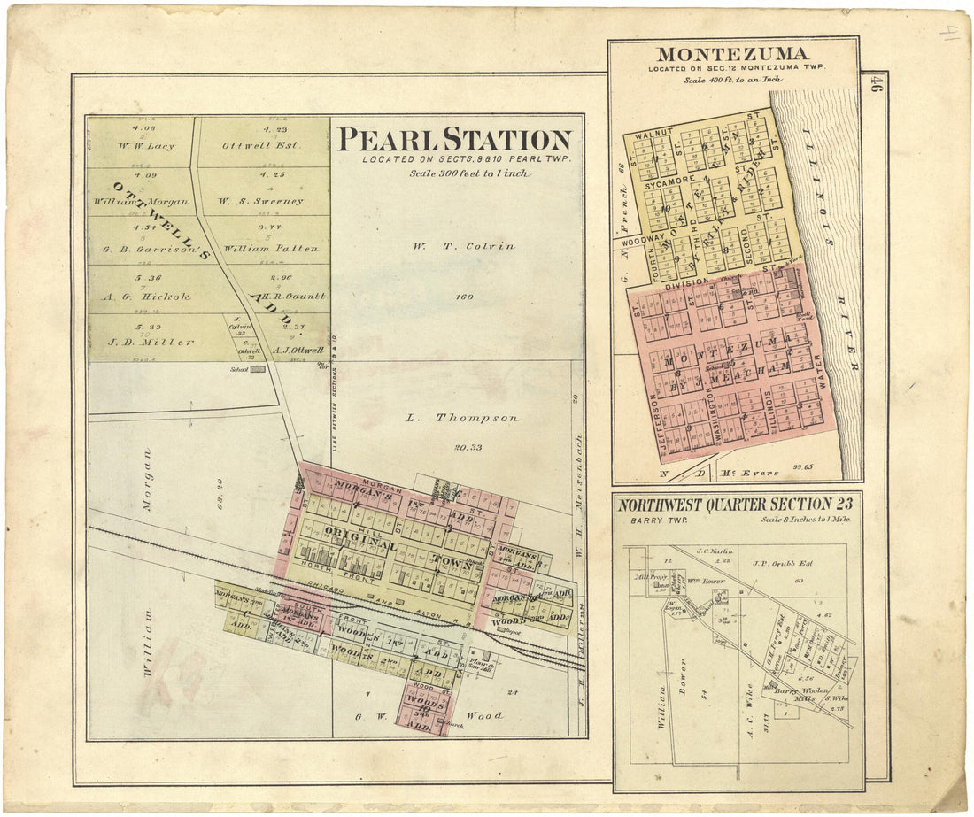 This old map of Pearl Station; Montezuma; Northwest Quarter Section 23 from Standard Atlas of Pike County, Illinois from 1895 was created by Geo. A. Ogle & Co in 1895