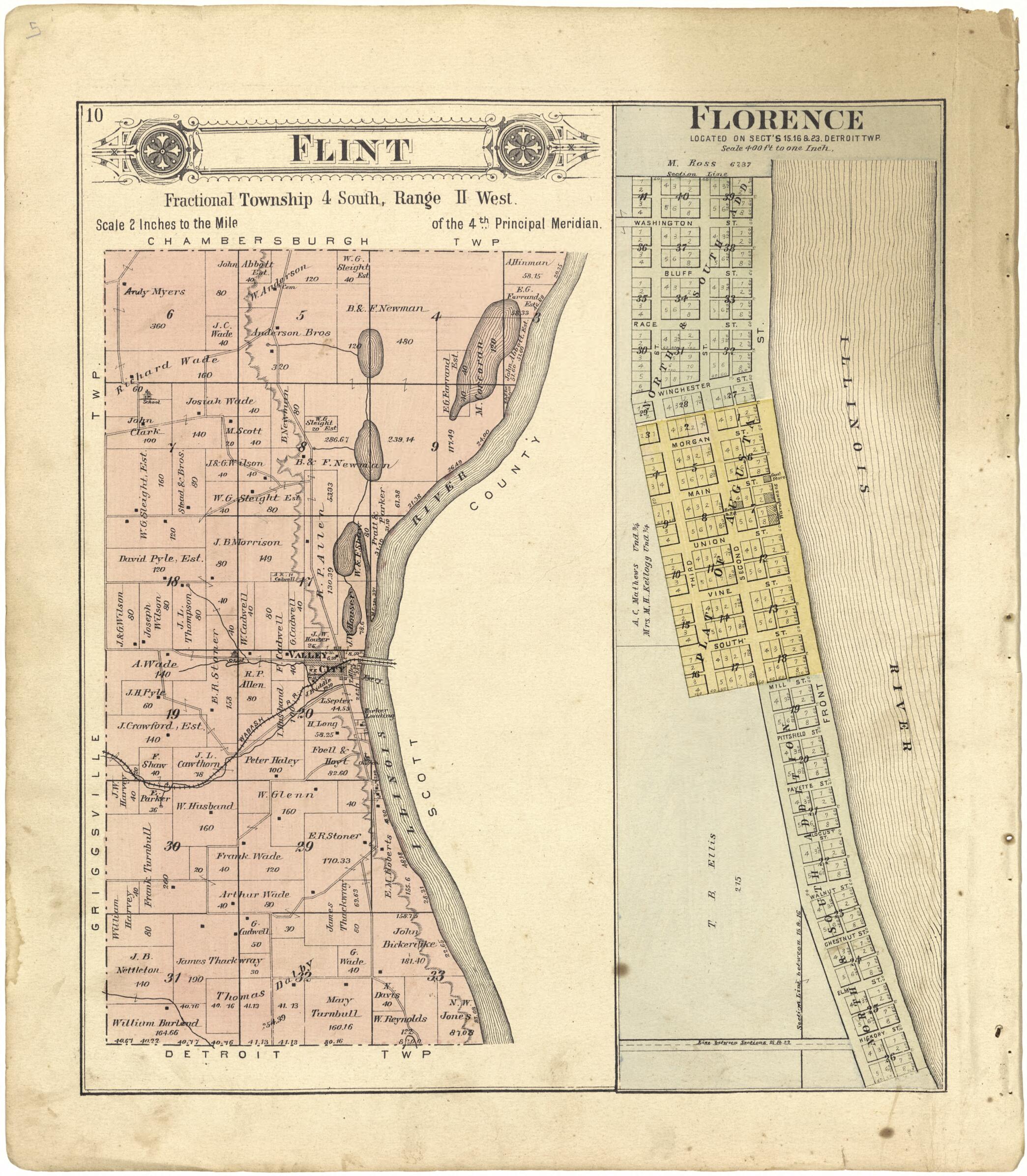 This old map of Flint from Standard Atlas of Pike County, Illinois from 1895 was created by Geo. A. Ogle & Co in 1895
