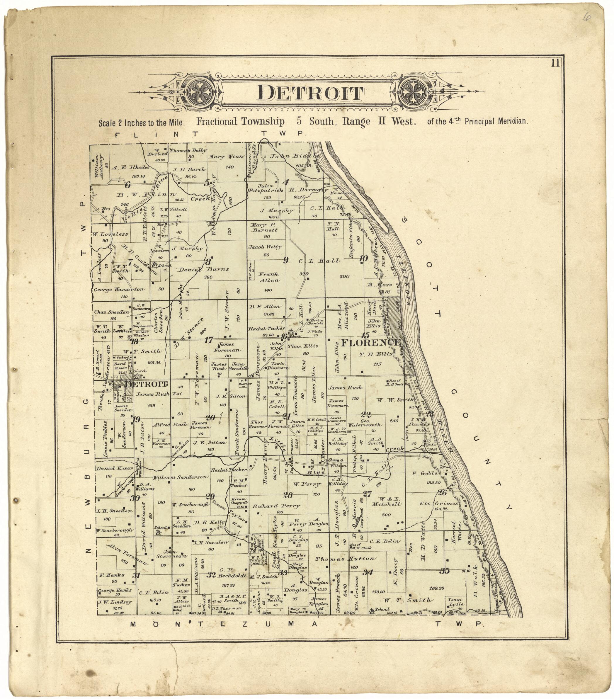 This old map of Detroit from Standard Atlas of Pike County, Illinois from 1895 was created by Geo. A. Ogle & Co in 1895